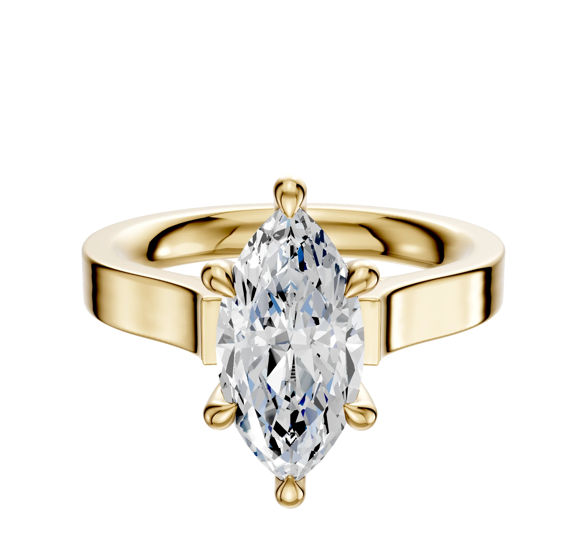 14K Yellow Gold 6 Prong Hidden Halo Cathedral Flat 3.0mm Engagement Ring