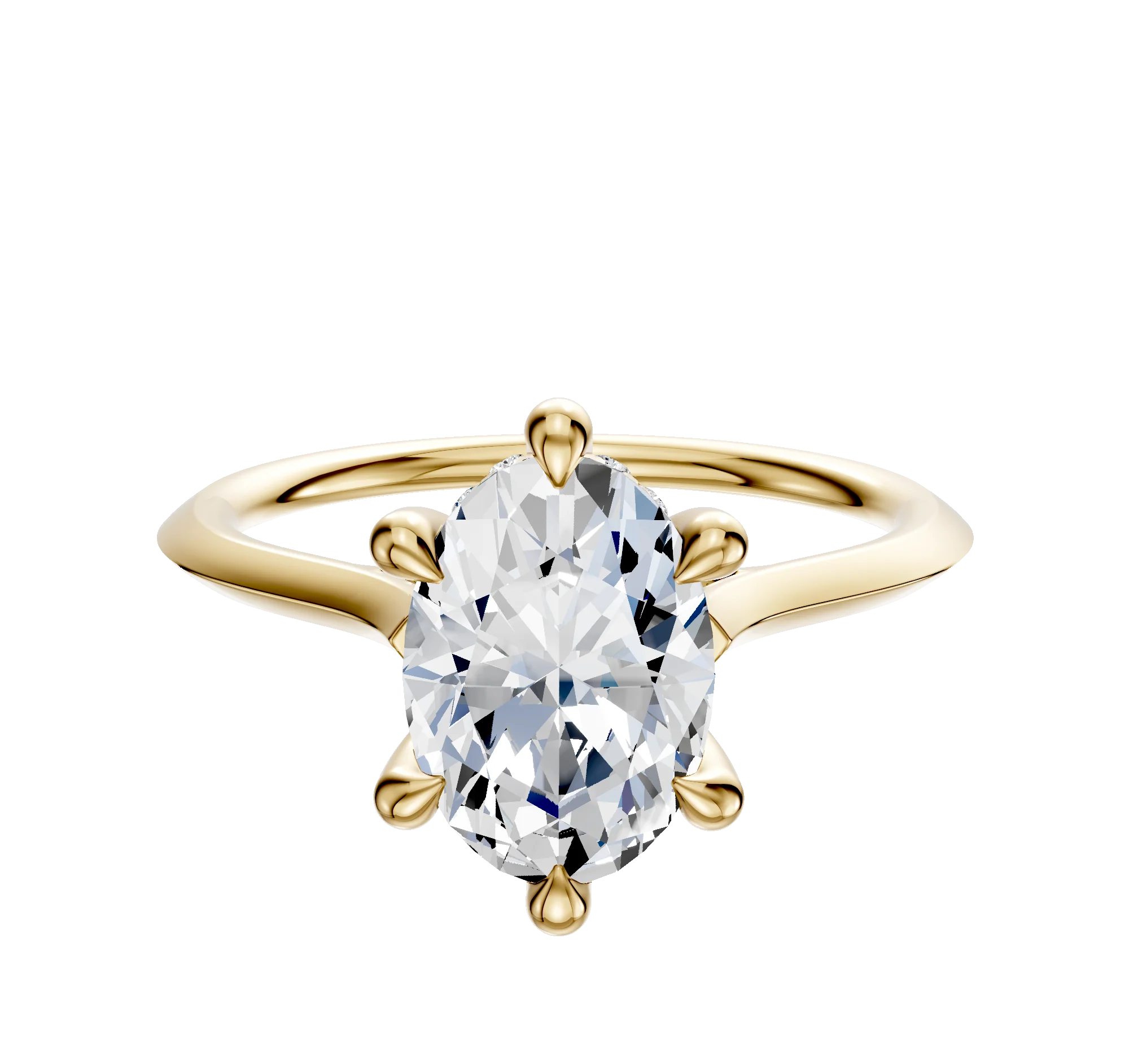 14K Yellow Gold 6 Prong Hidden Halo Cathedral Knife Edge 1.5mm Engagement Ring