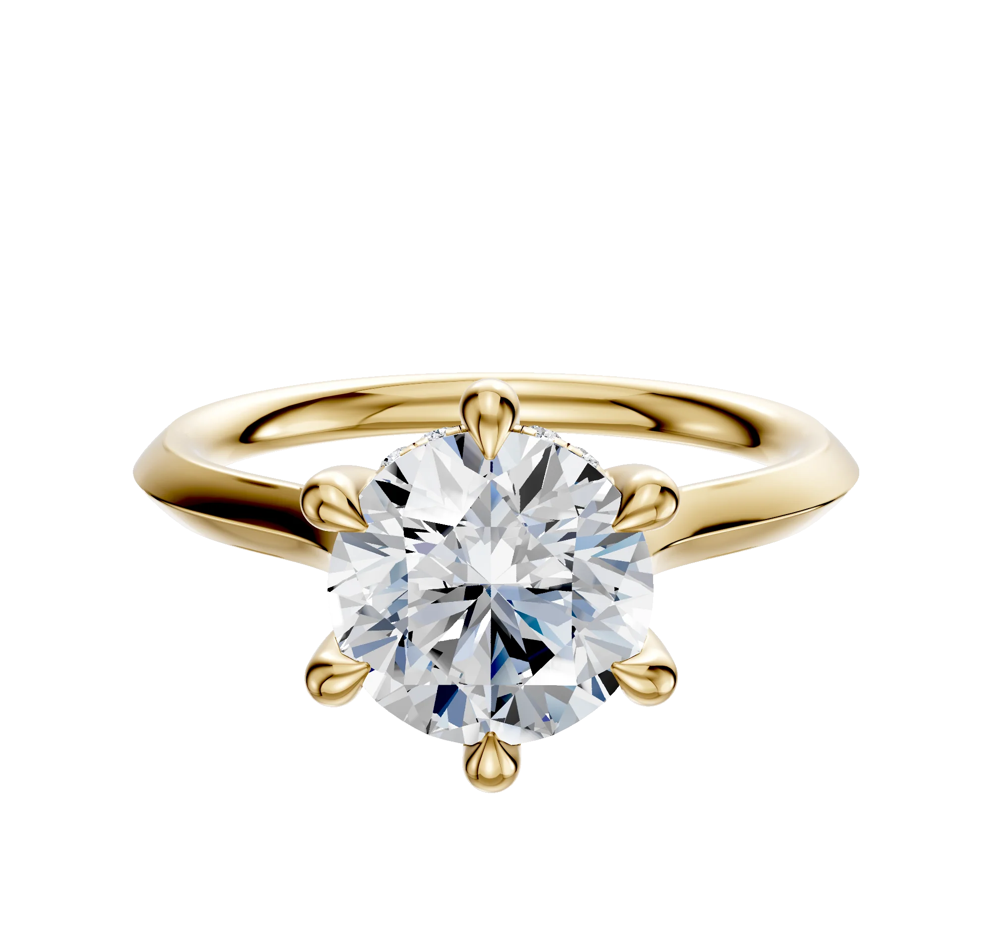 14K Yellow Gold 6 Prong Hidden Halo Cathedral Knife Edge 2.0mm Engagement Ring