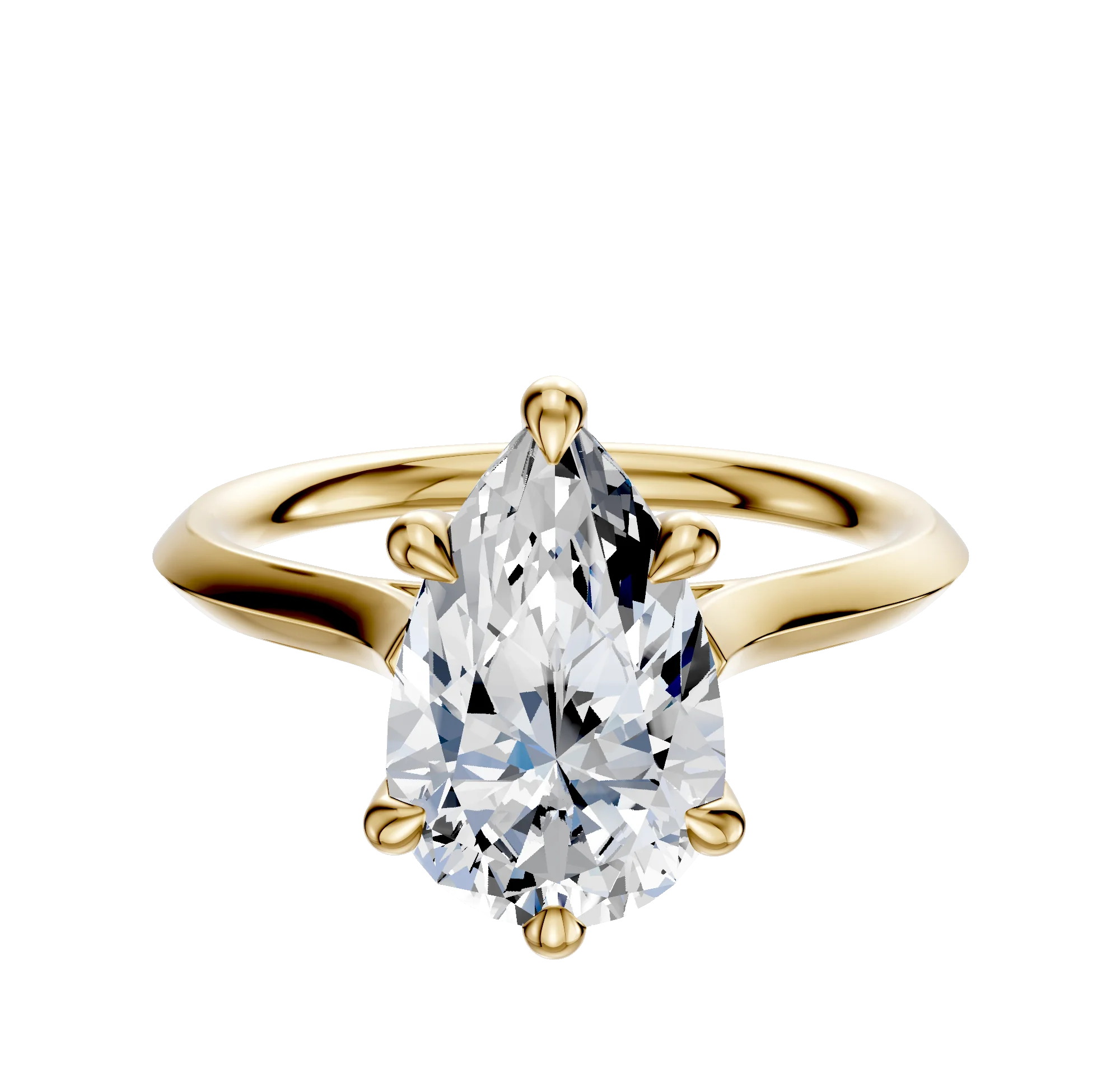 14K Yellow Gold 6 Prong Hidden Halo Cathedral Knife Edge 2.0mm Engagement Ring