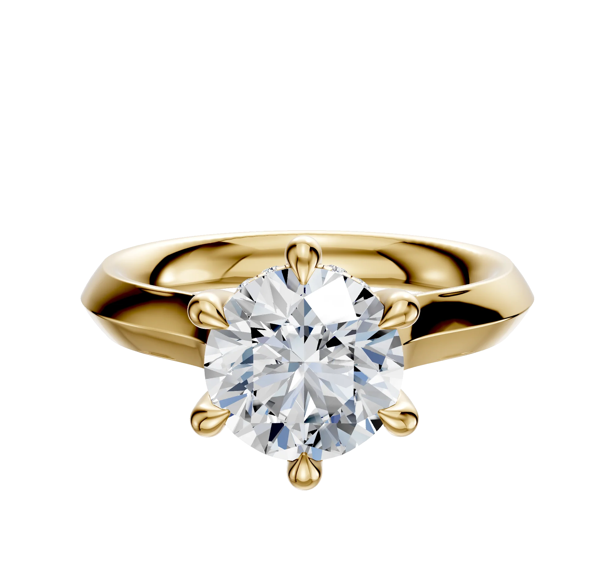 14K Yellow Gold 6 Prong Hidden Halo Cathedral Knife Edge 3.0mm Engagement Ring