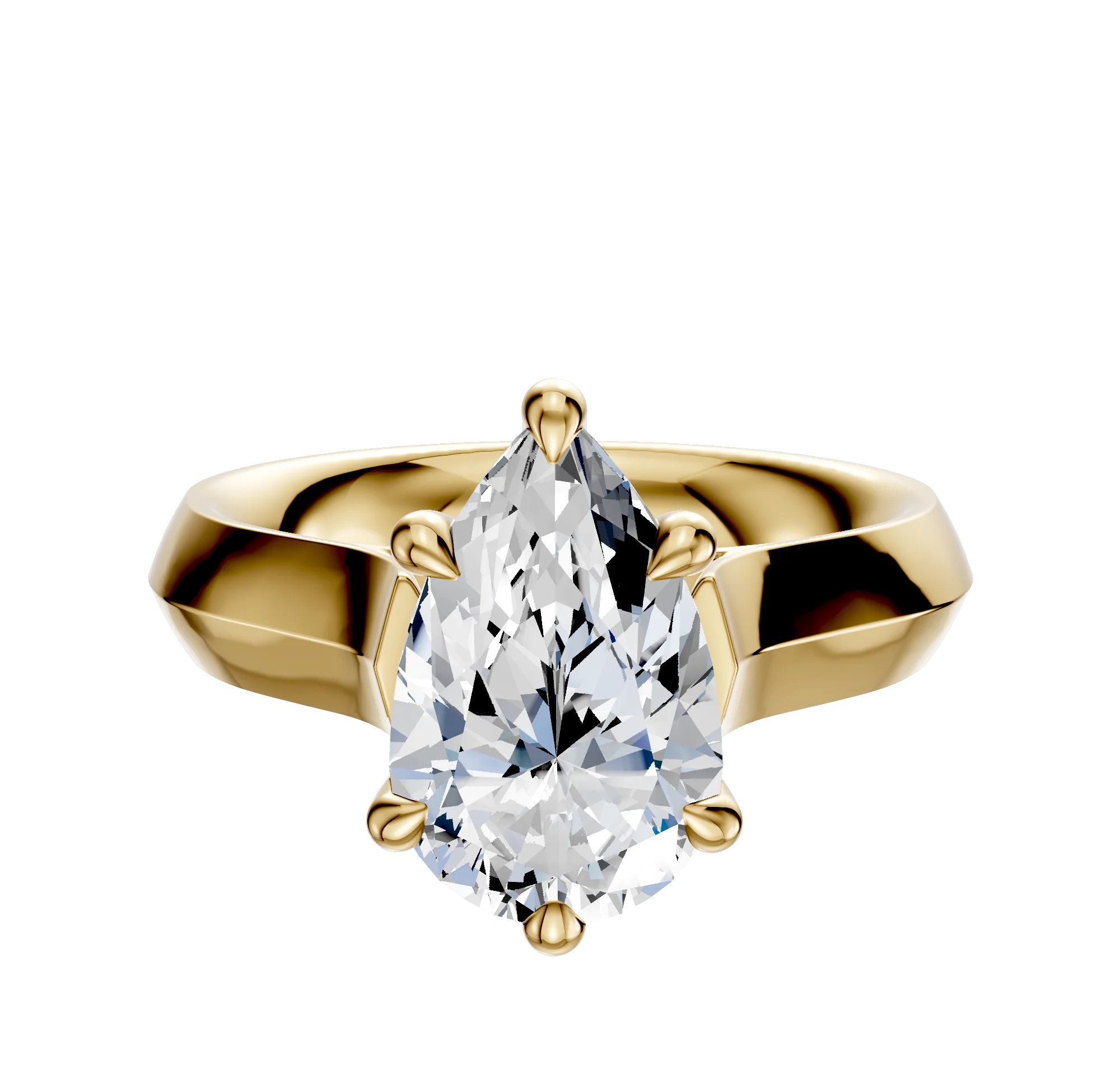 14K Yellow Gold 6 Prong Hidden Halo Cathedral Knife Edge 4.0mm Engagement Ring