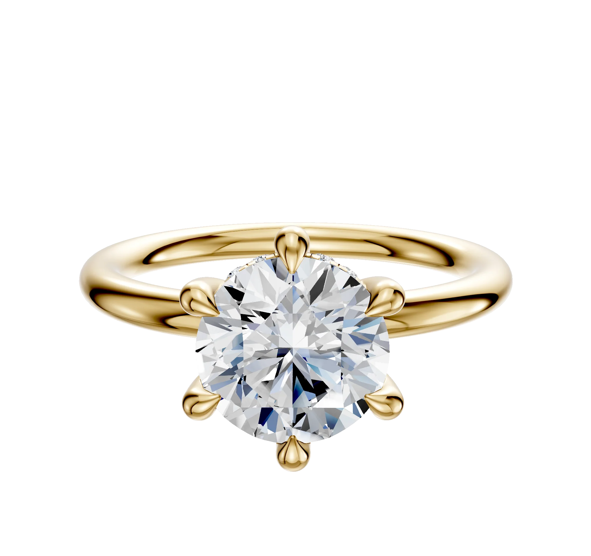 14K Yellow Gold 6 Prong Hidden Halo Classic Dome 2.0mm Engagement Ring
