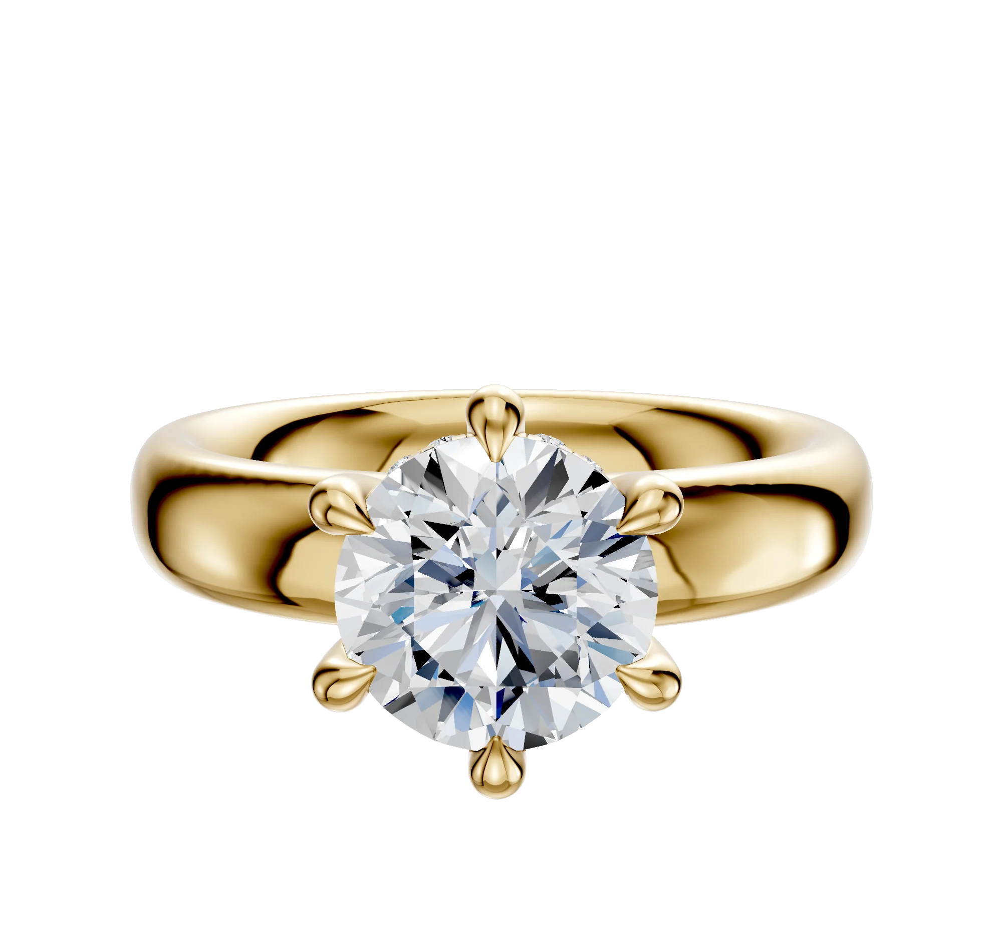 14K Yellow Gold 6 Prong Hidden Halo Classic Dome 4.0mm Engagement Ring