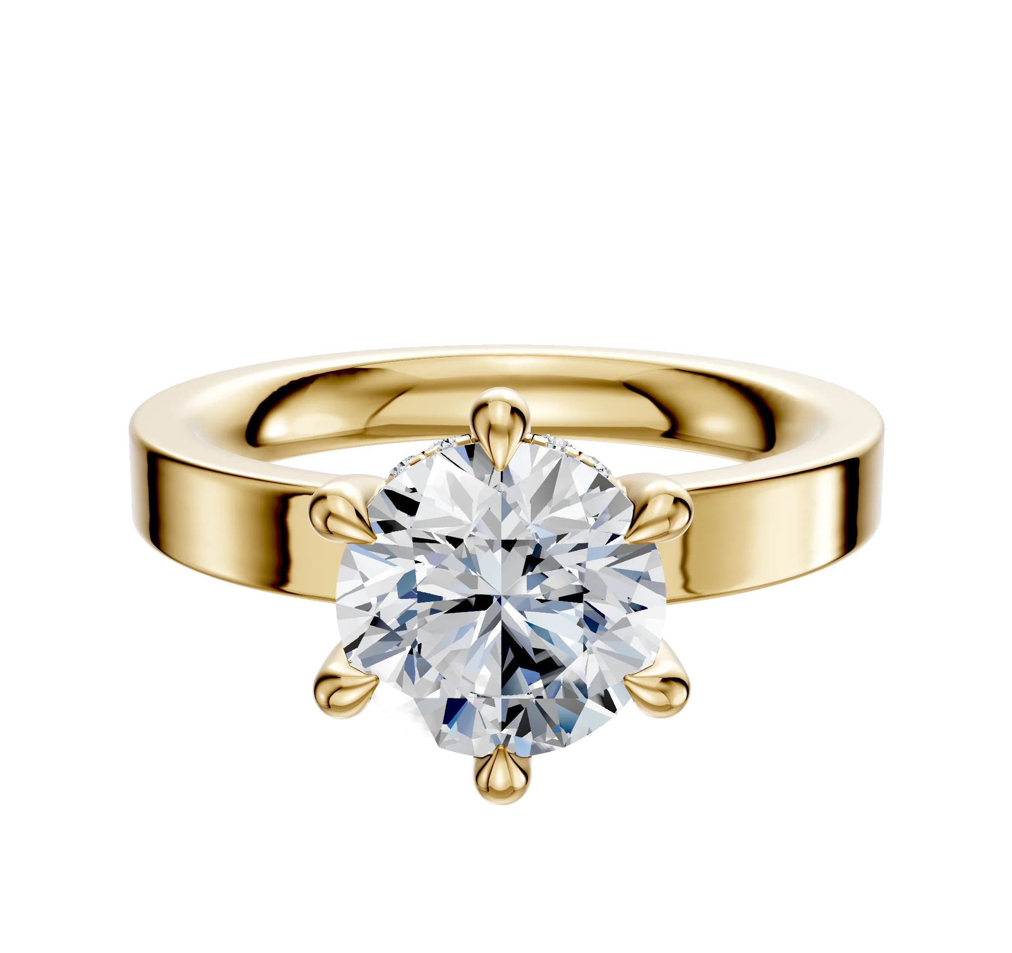 14K Yellow Gold 6 Prong Hidden Halo Classic Flat 3.0mm Engagement Ring