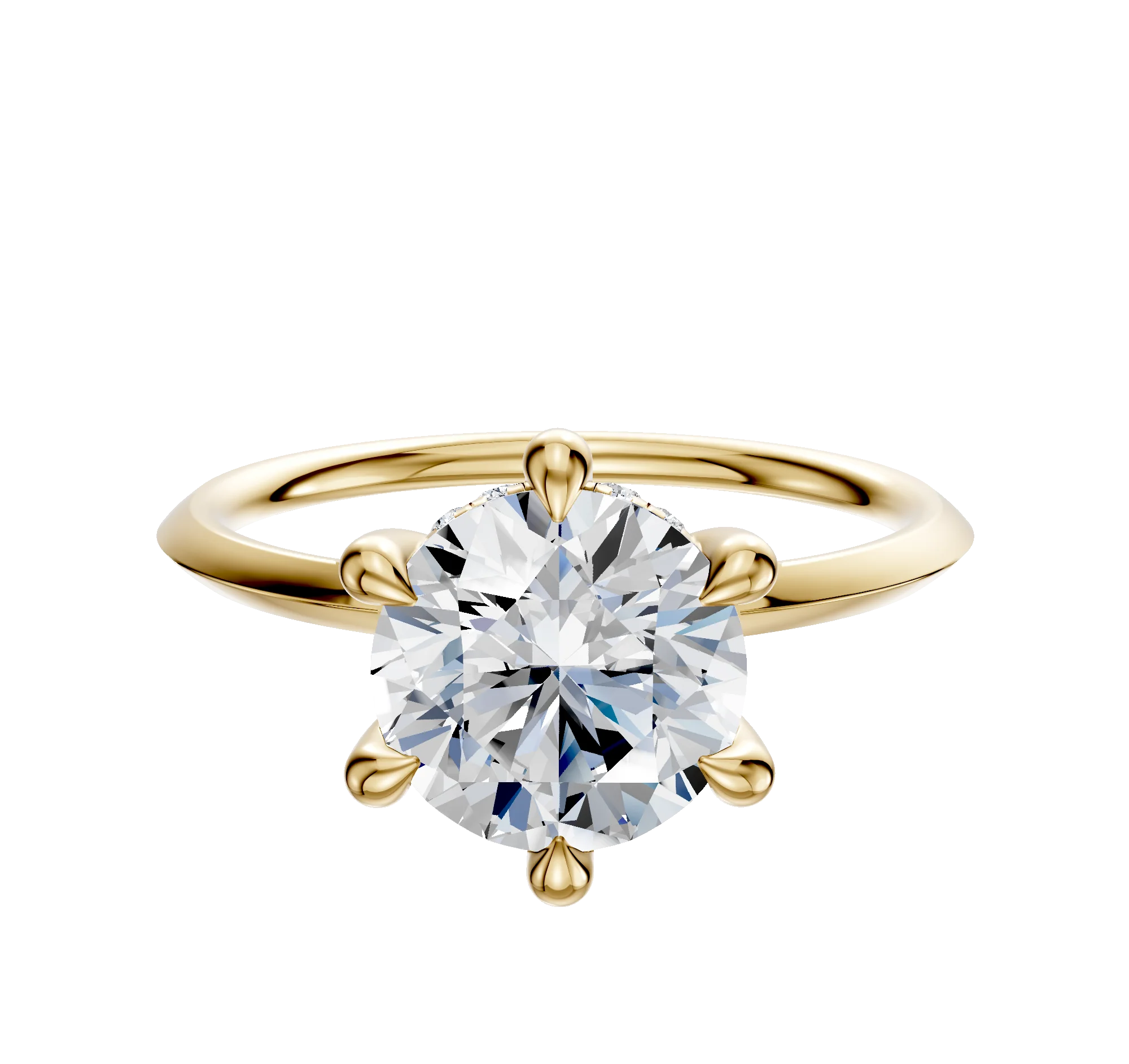 14K Yellow Gold 6 Prong Hidden Halo Classic Knife Edge 1.5mm Engagement Ring
