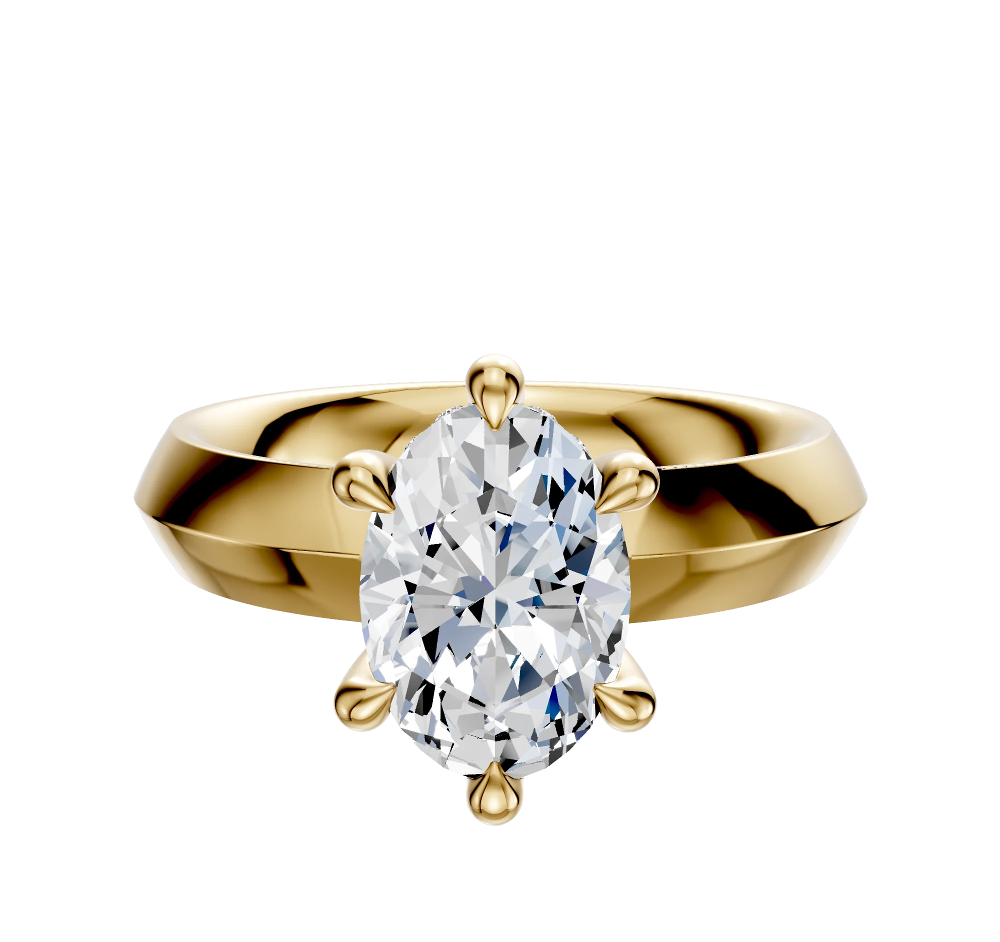 14K Yellow Gold 6 Prong Hidden Halo Classic Knife Edge 4.0mm Engagement Ring
