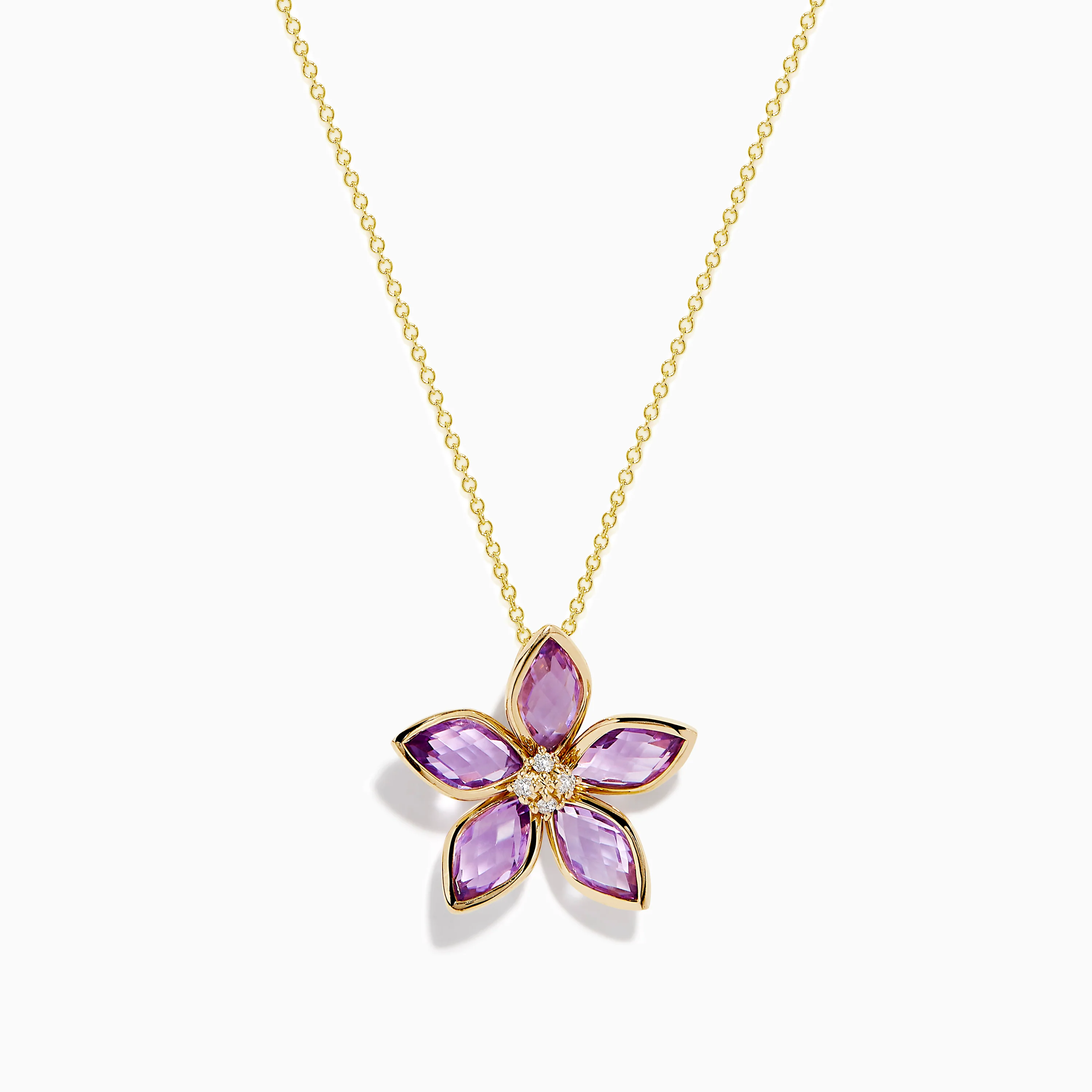 14K Yellow Gold Amethyst and Diamond Flower Pendant