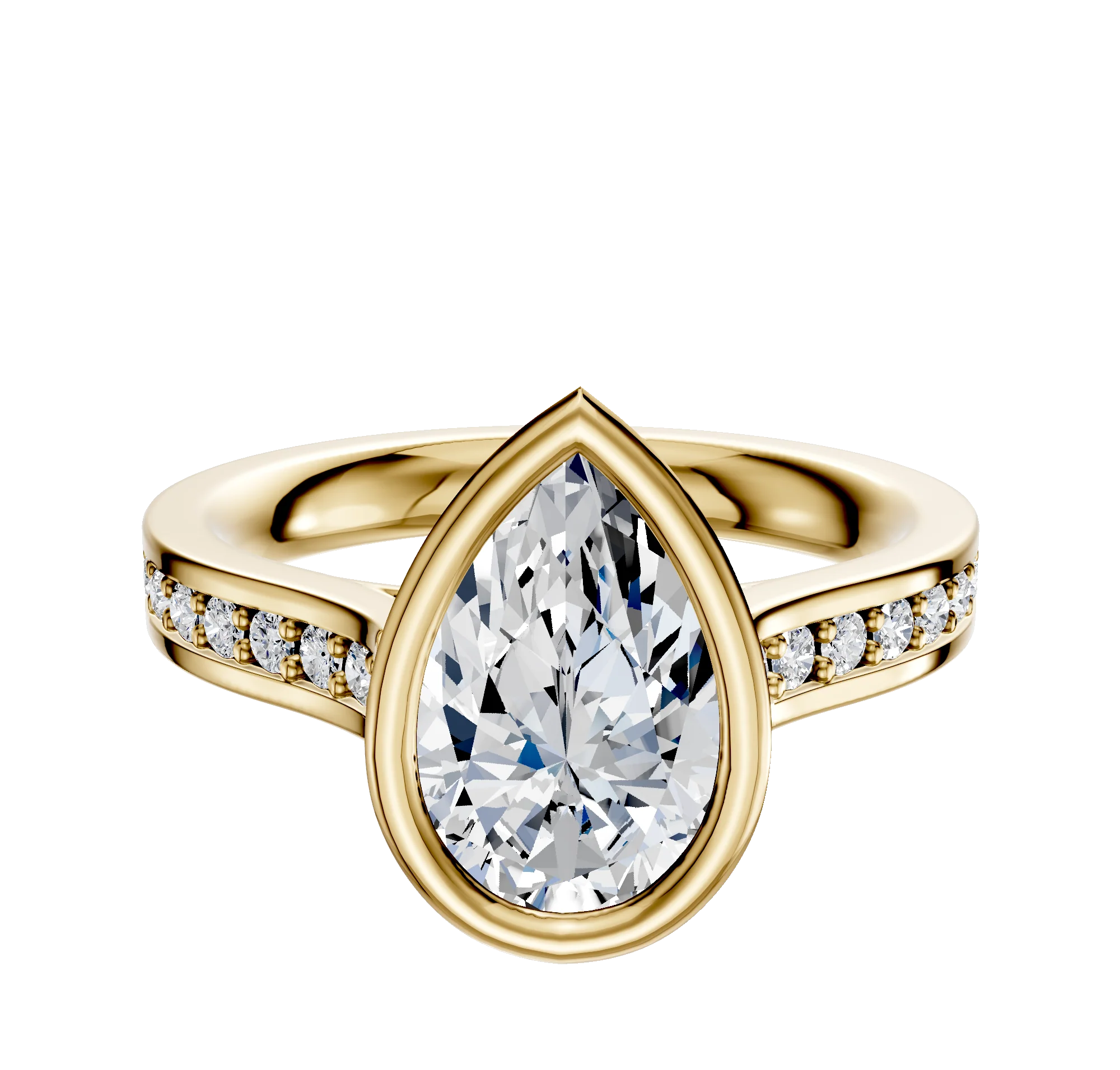 14K Yellow Gold Bezel Full Bezel East/West Cathedral Flat 1-Row-Pave 2.5mm Engagement Ring