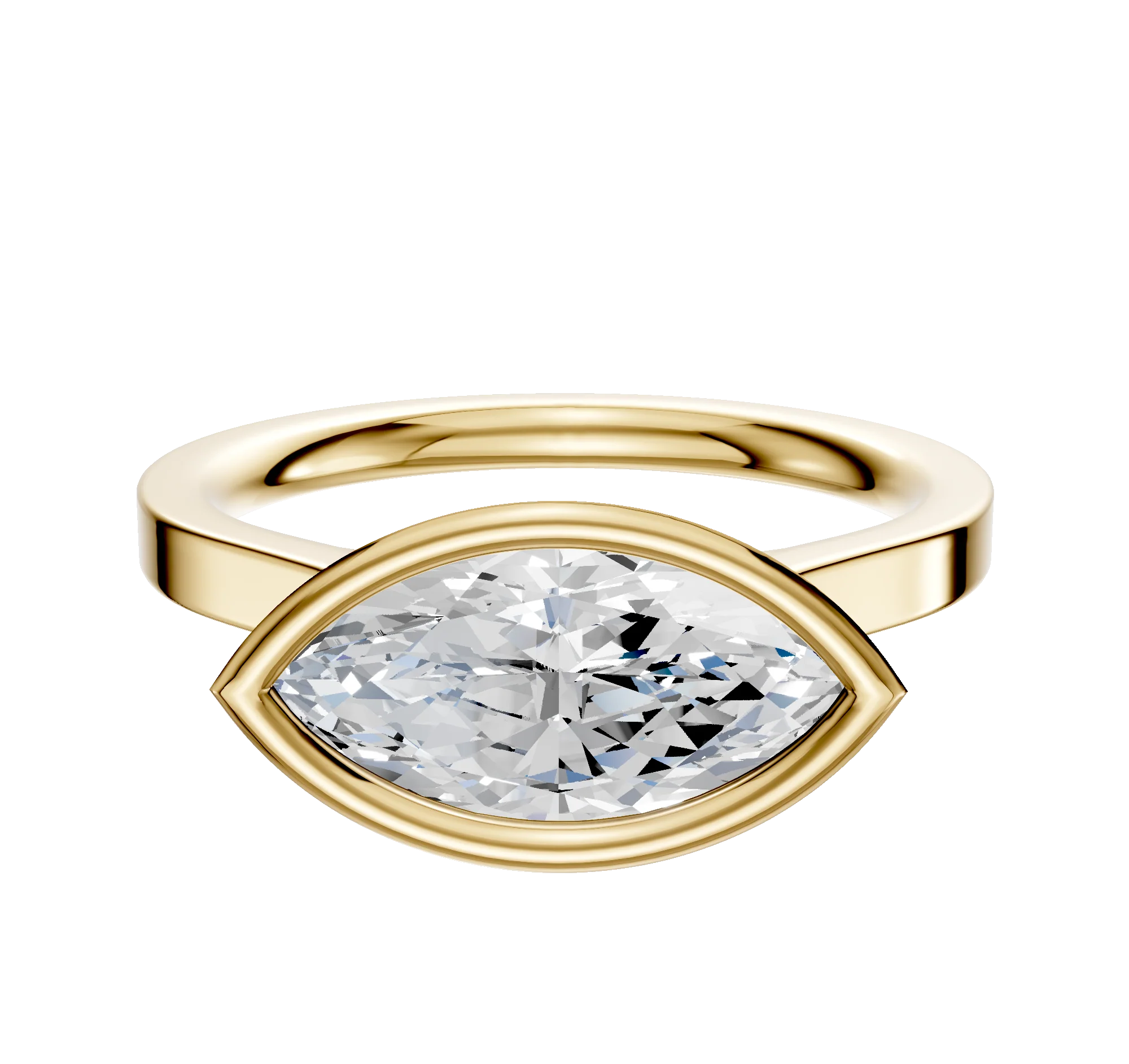14K Yellow Gold Bezel Full Bezel East/West Cathedral Flat 2.0mm Engagement Ring