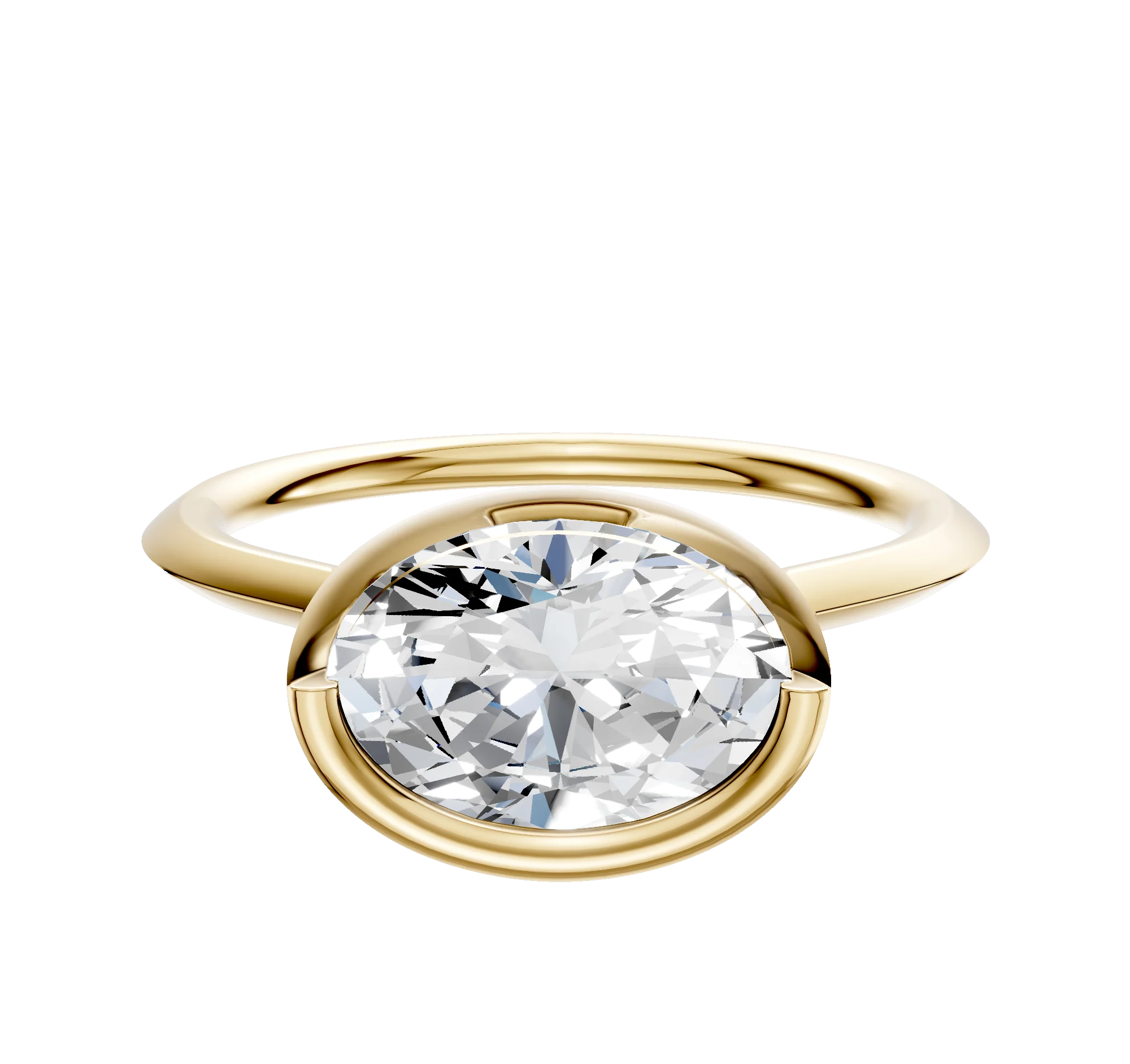 14K Yellow Gold Bezel Full Bezel East/West Cathedral Knife Edge 1.5mm Engagement Ring