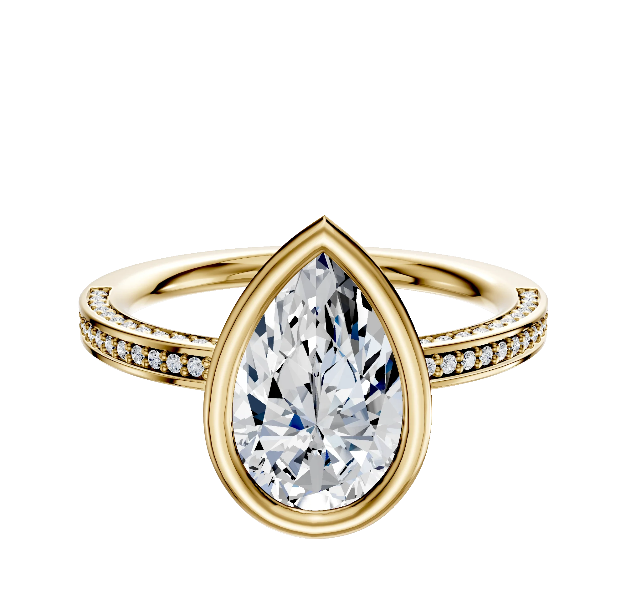 14K Yellow Gold Bezel Full Bezel East/West Classic Flat 3-Row-Pave 2.0mm Engagement Ring
