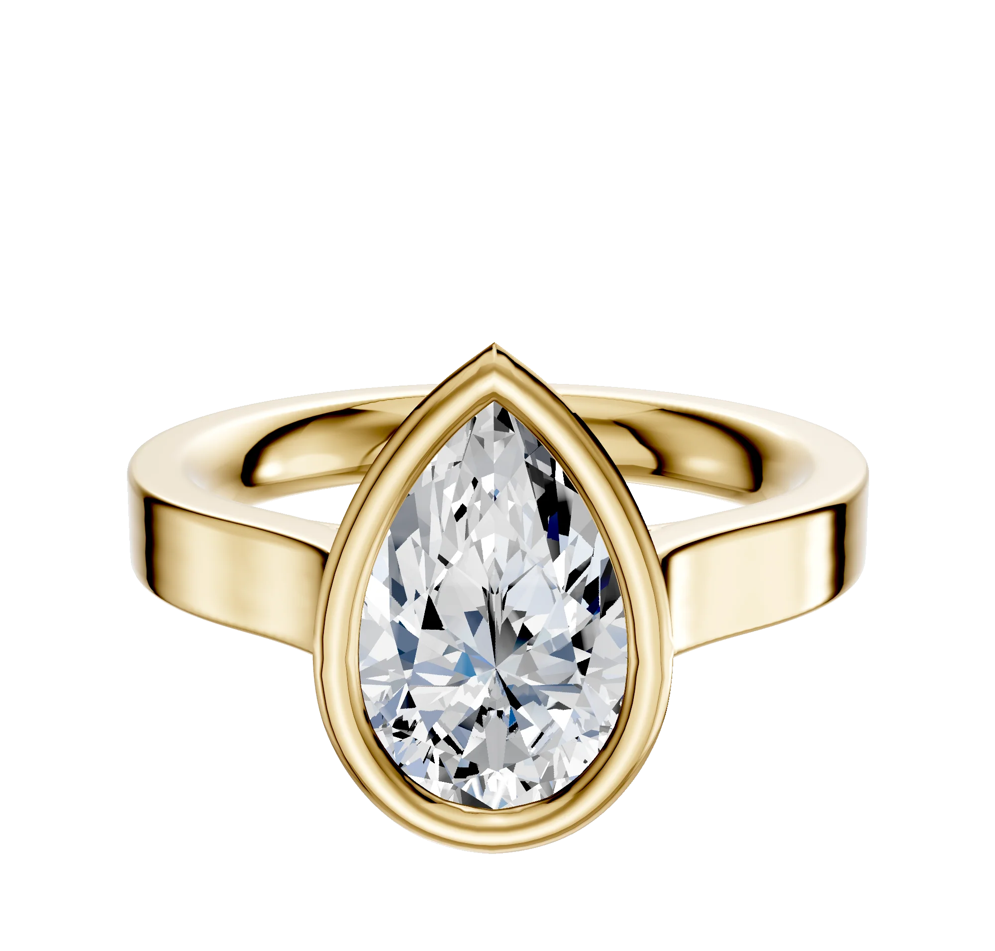 14K Yellow Gold Bezel Full Bezel North/South Cathedral Flat 3.0mm Engagement Ring