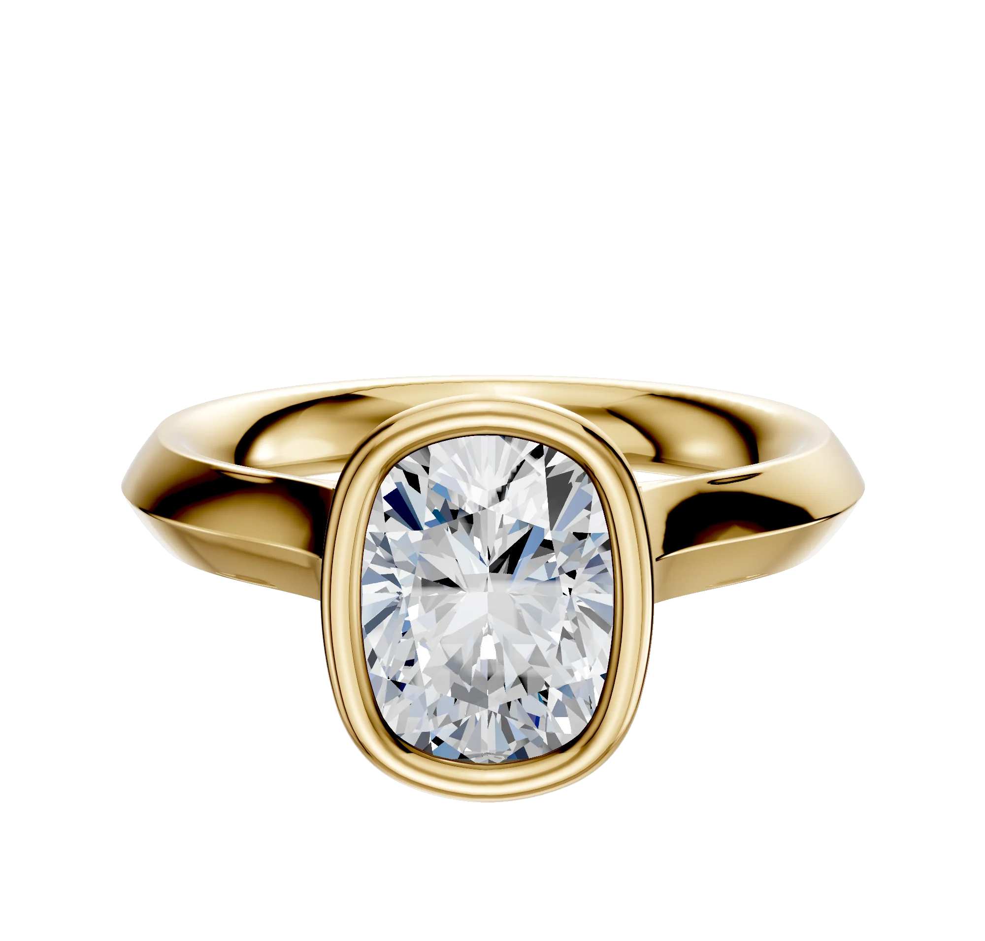 14K Yellow Gold Bezel Full Bezel North/South Cathedral Knife Edge 3.0mm Engagement Ring