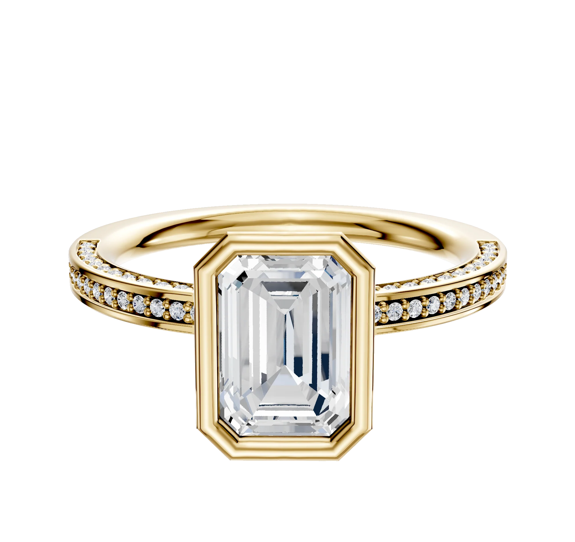 14K Yellow Gold Bezel Full Bezel North/South Classic Flat 3-Row-Pave 2.0mm Engagement Ring