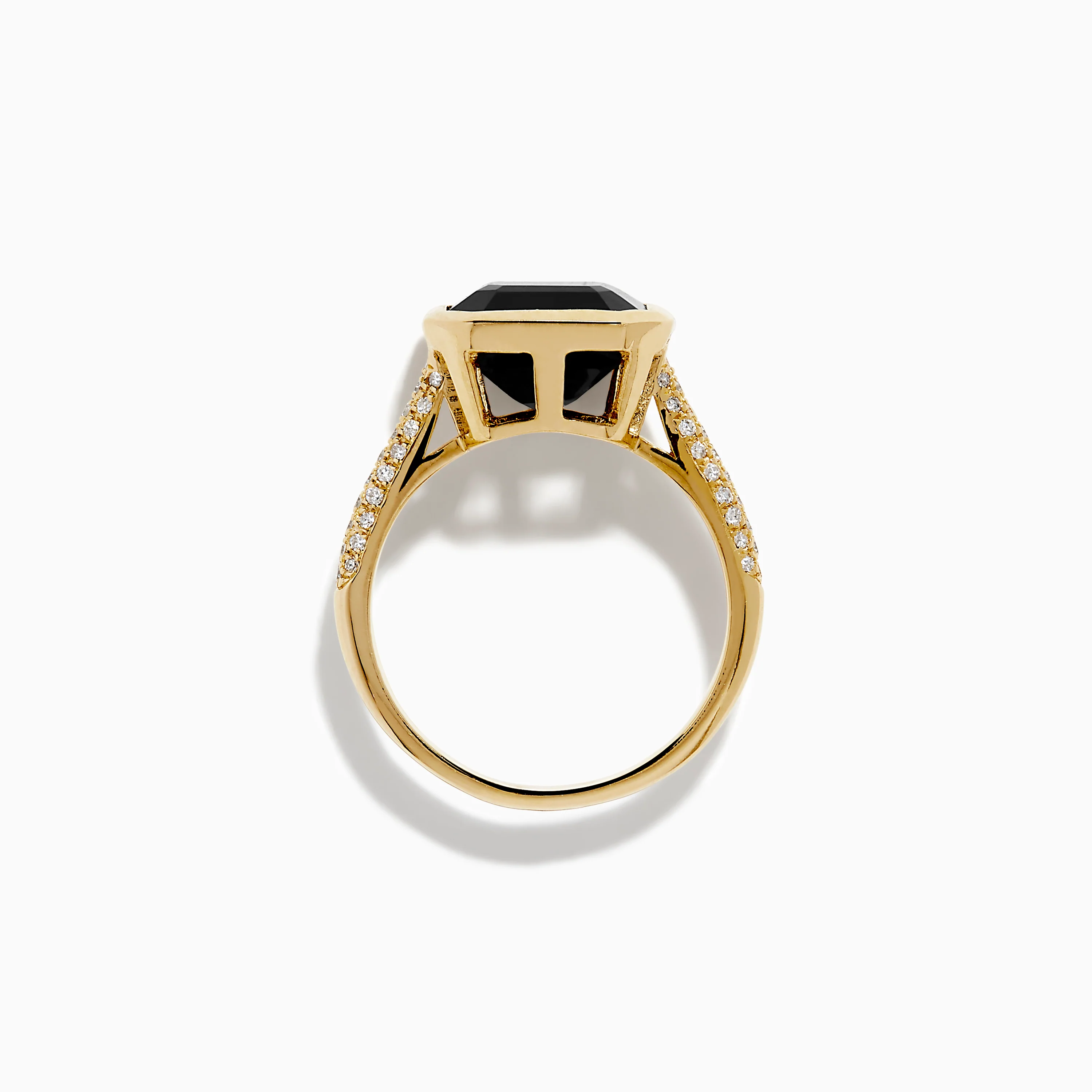 14K Yellow Gold Bezel Set Black Onyx and Diamond Ring - Image 3