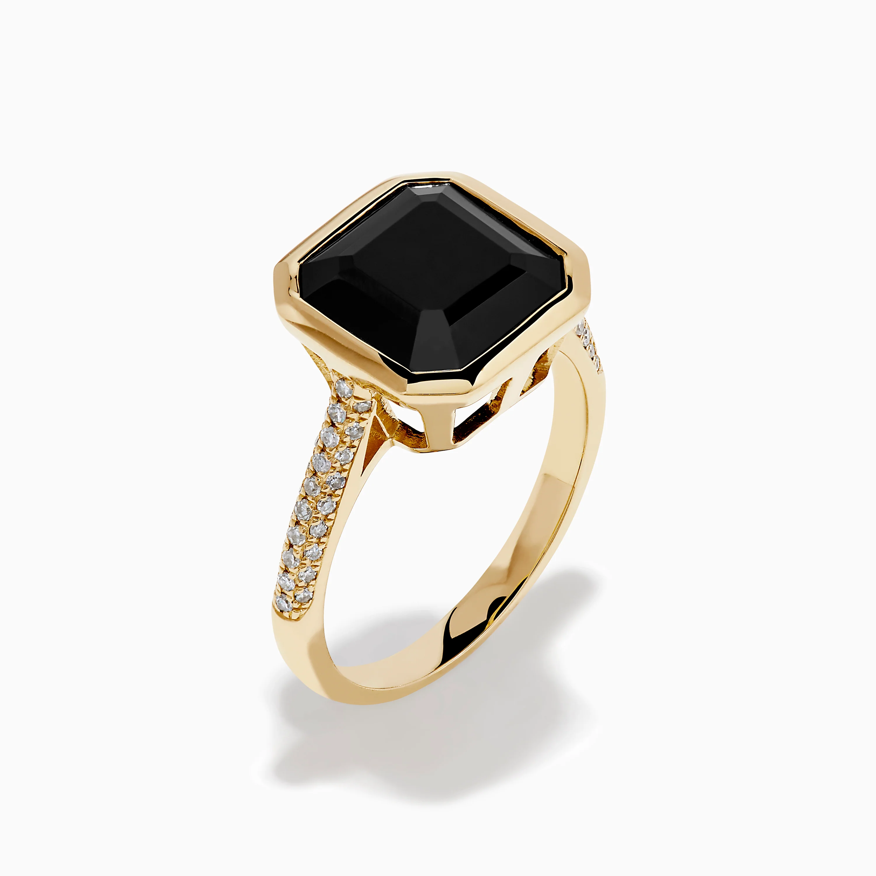 14K Yellow Gold Bezel Set Black Onyx and Diamond Ring - Image 4
