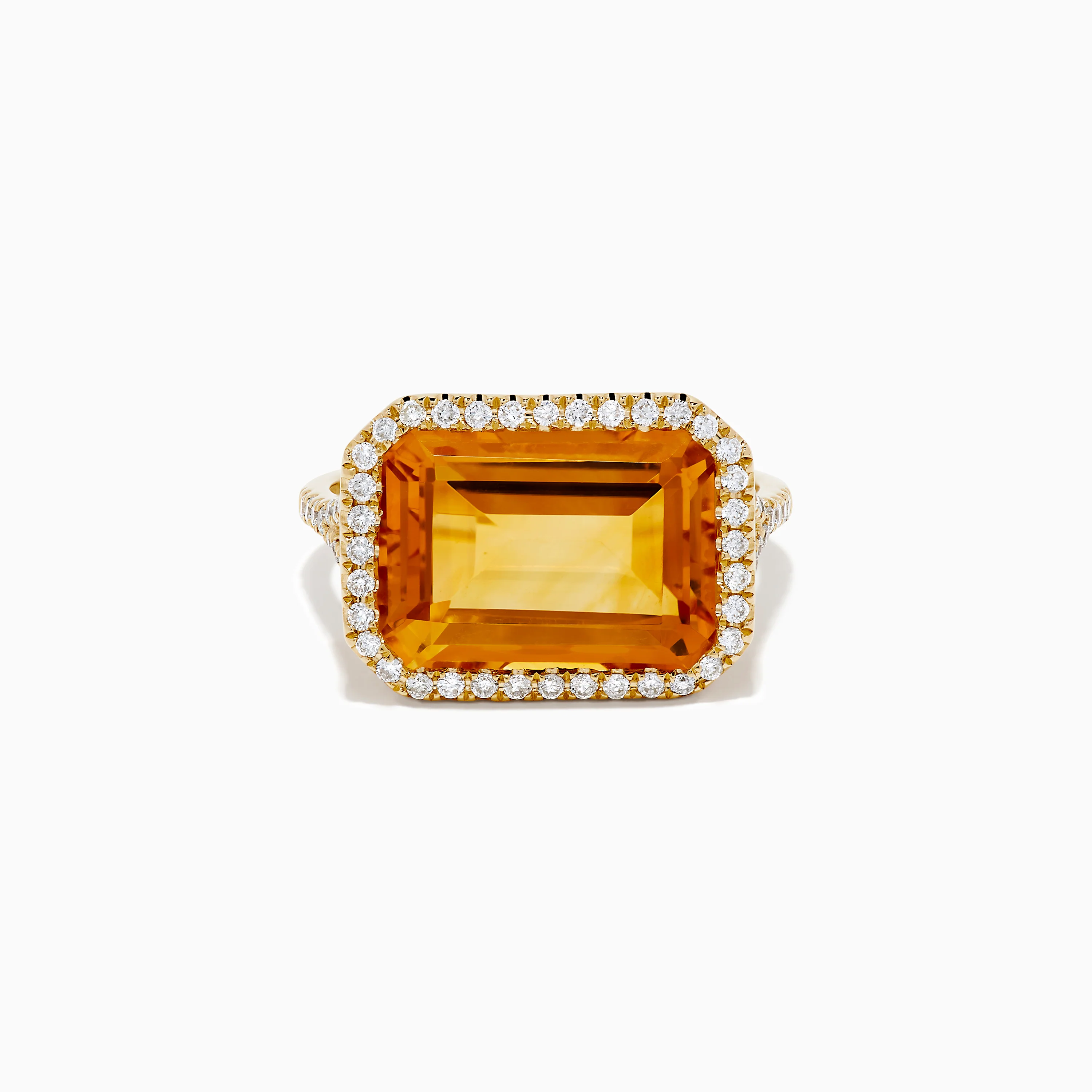 14K Yellow Gold Citrine and Diamond Halo East West Cocktail Ring