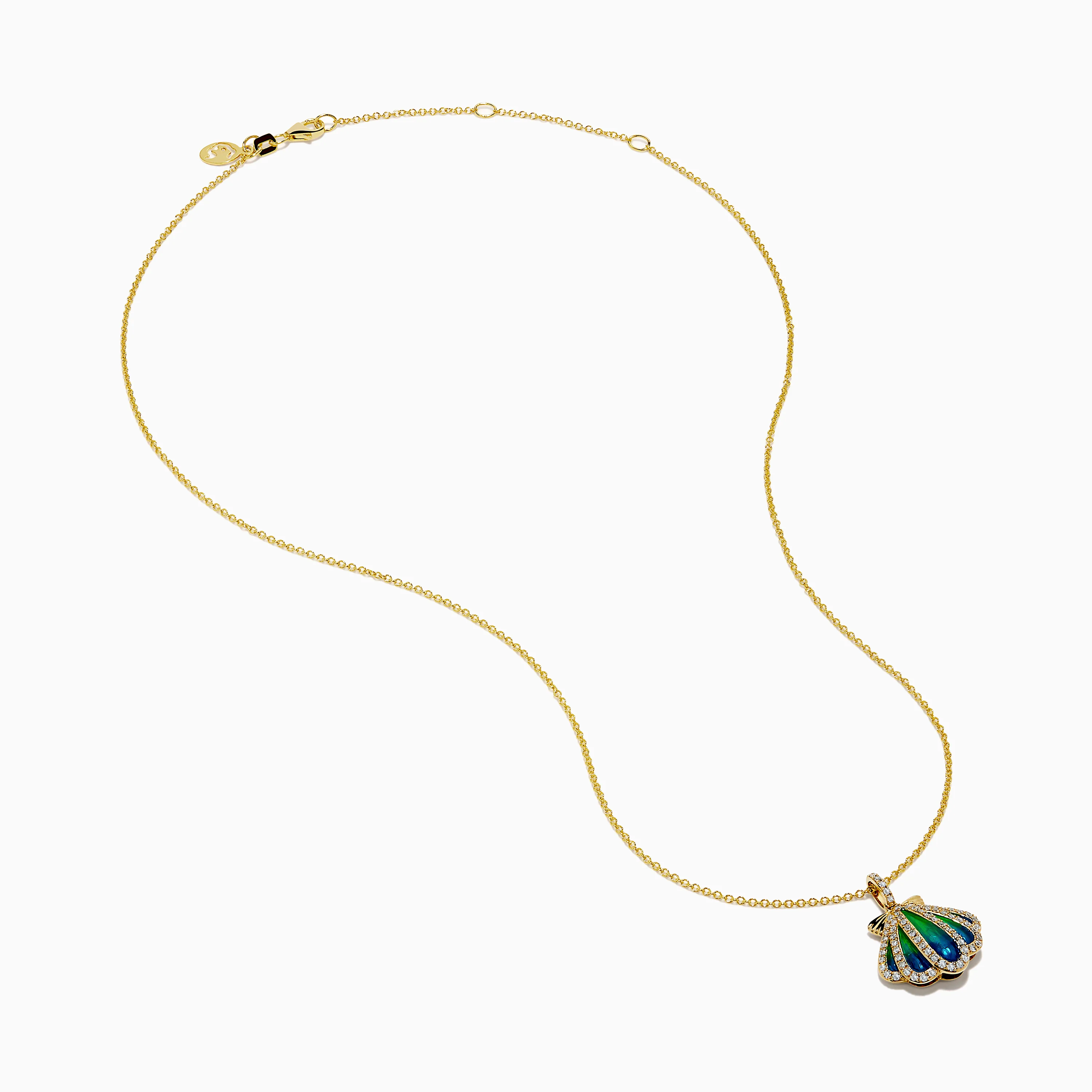 14K Yellow Gold Diamond and Enamel Scallop Shell Pendant - Image 2
