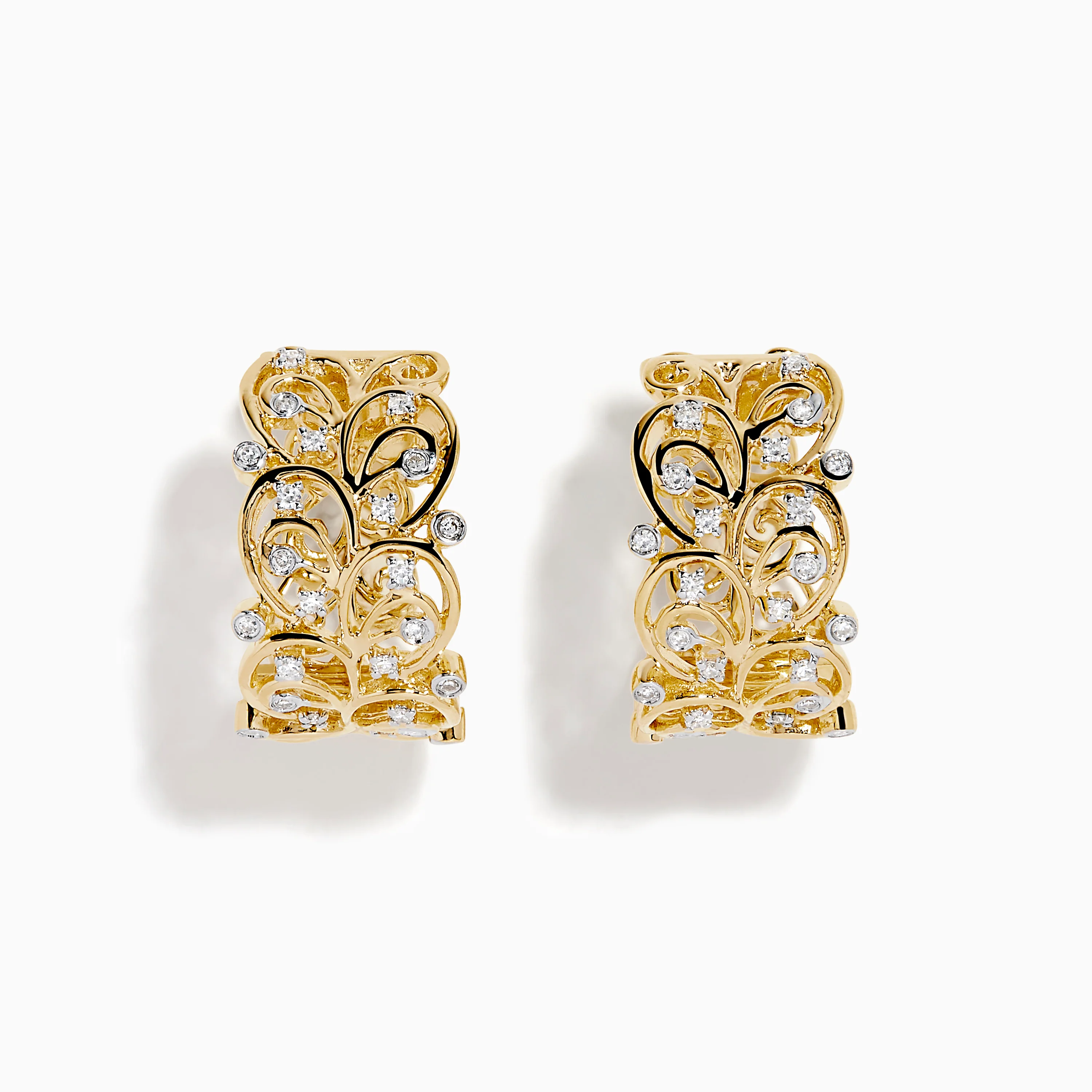 14K Yellow Gold Diamond Filigree Vine Hoop Earrings