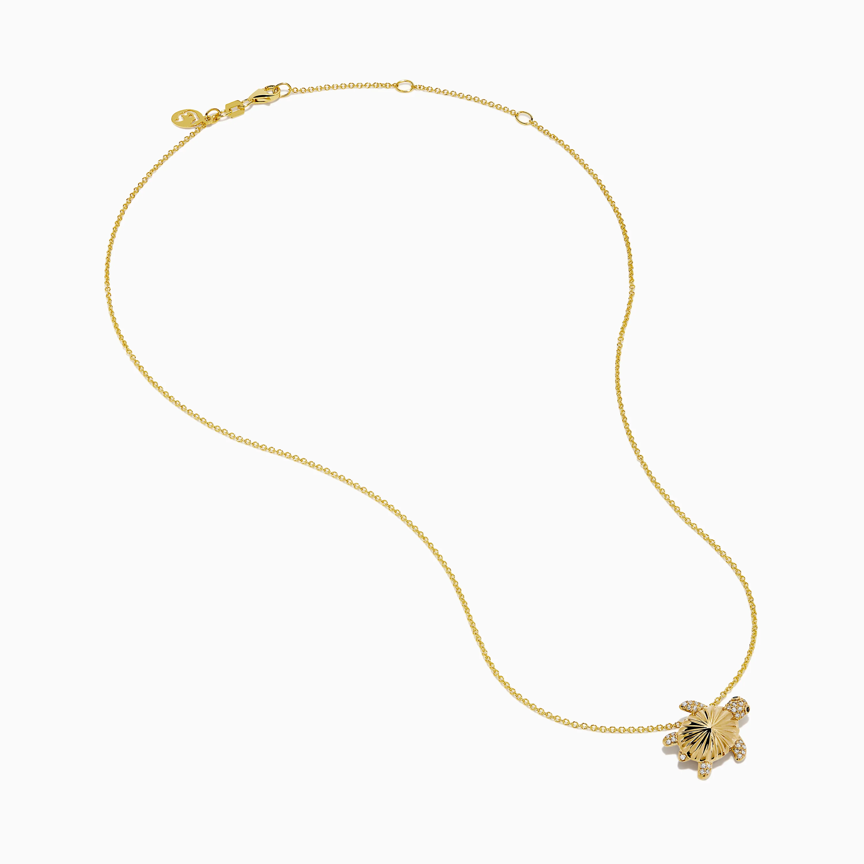 14K Yellow Gold Diamond Fluted Shell Turtle Pendant - Image 2