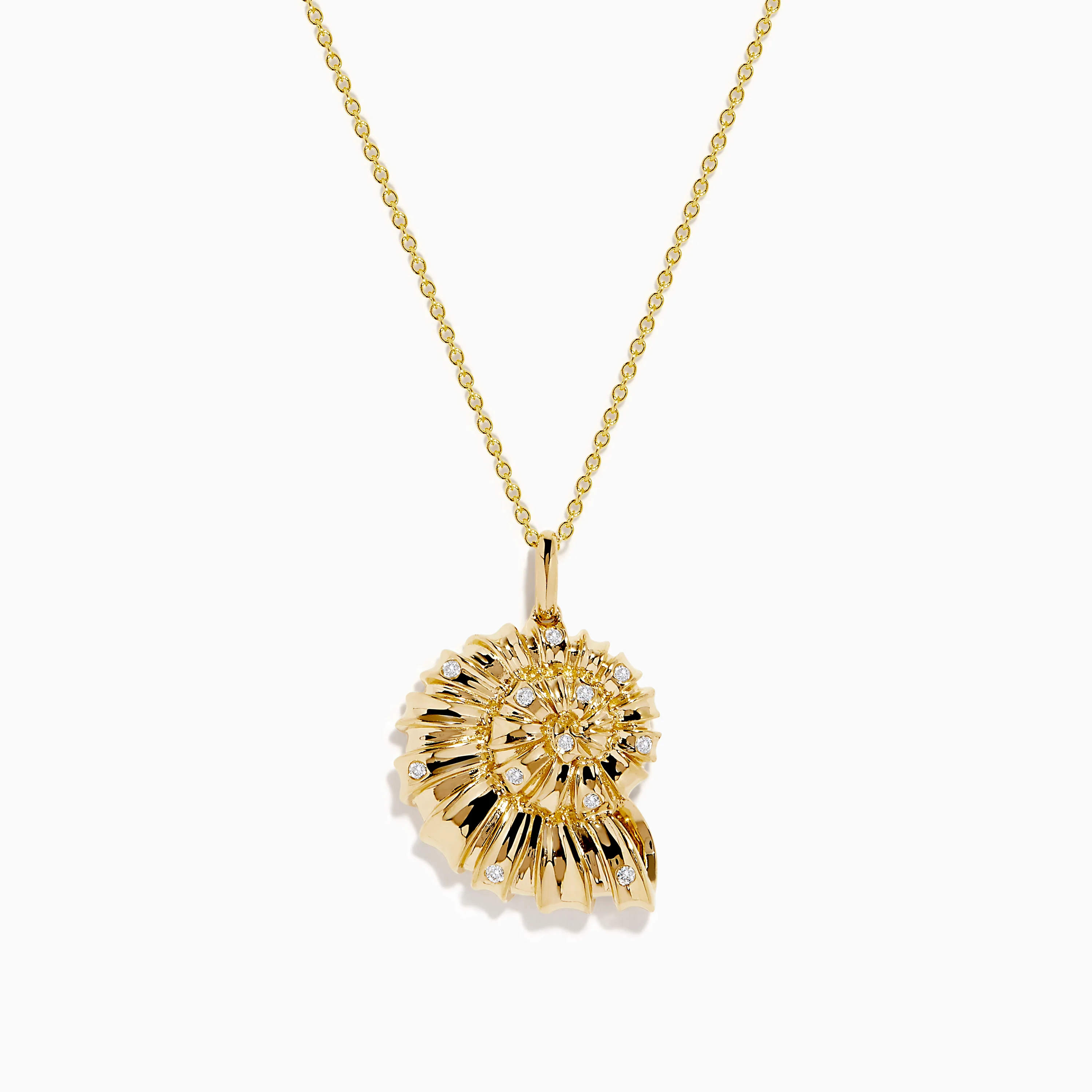 14K Yellow Gold Diamond Spiral Nautilus Shell Pendant