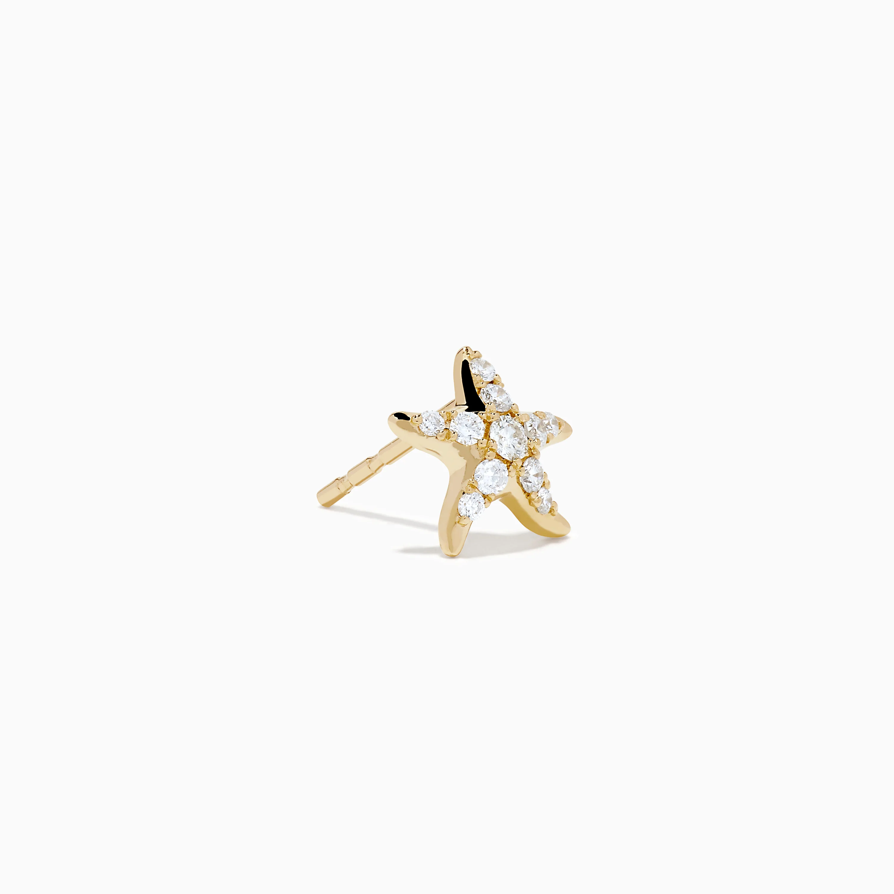 14K Yellow Gold Diamond Starfish Stud Earrings - Image 3