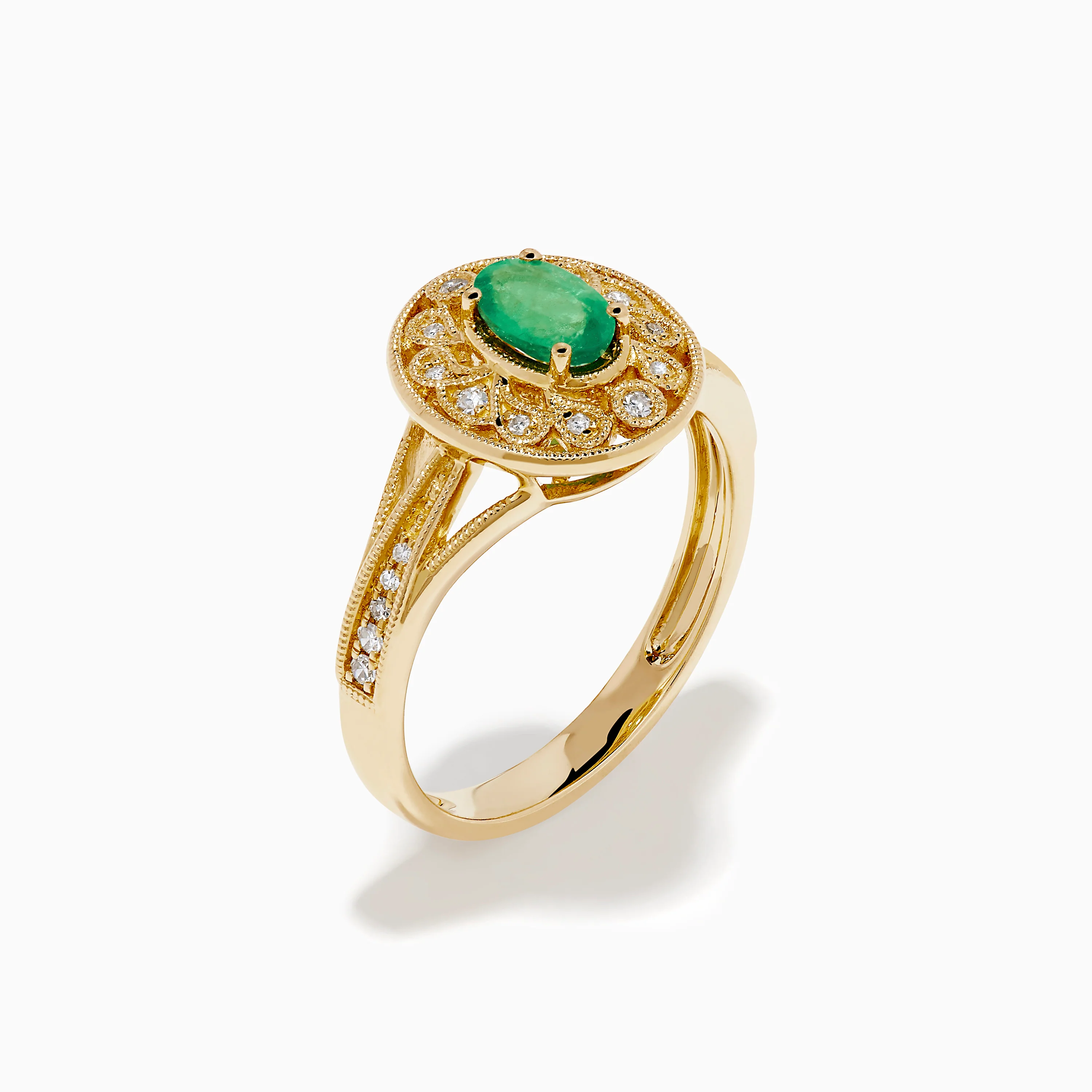 14K Yellow Gold Emerald and Diamond Filigree Halo Ring - Image 4