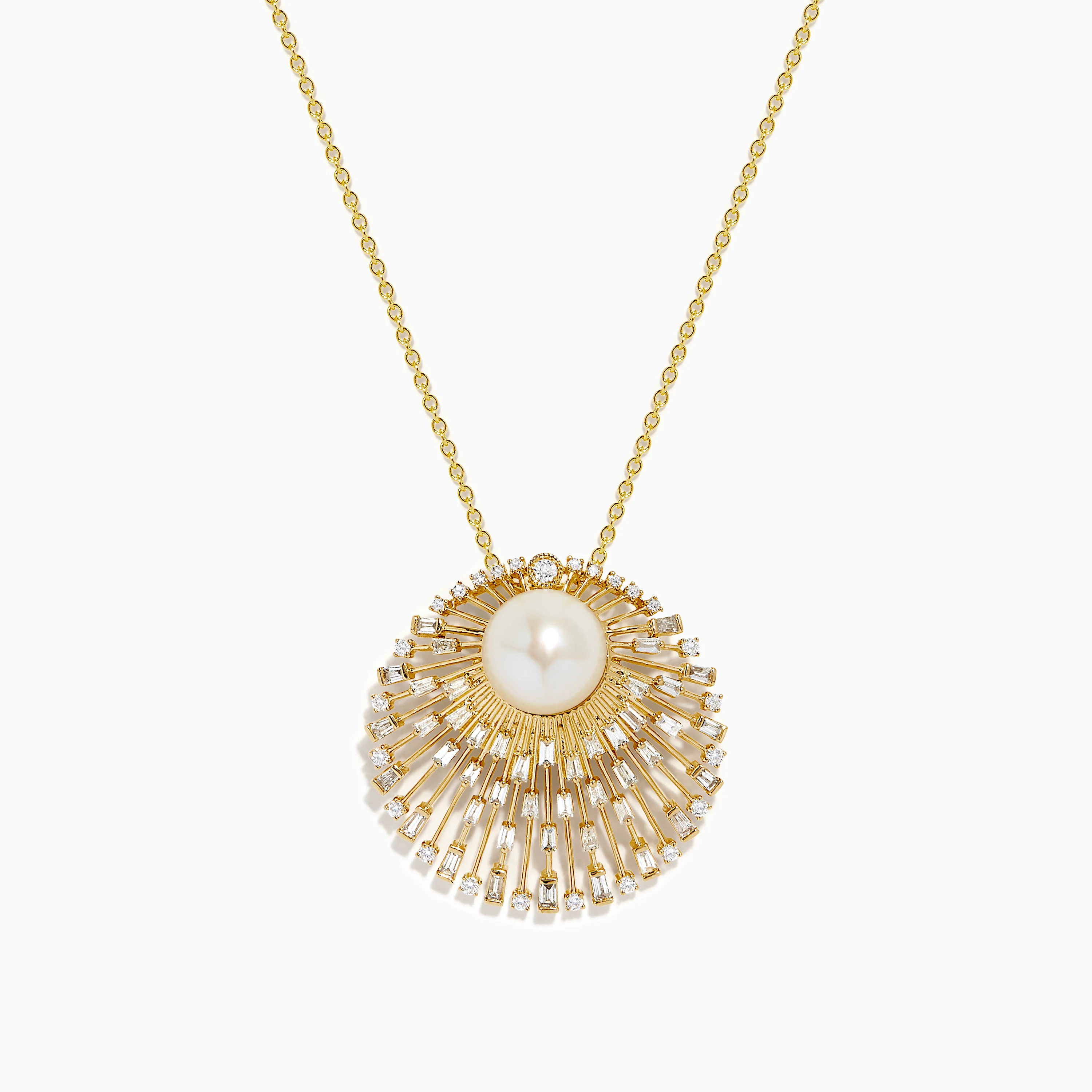14K Yellow Gold Freshwater Pearl and Diamond Sunburst Pendant