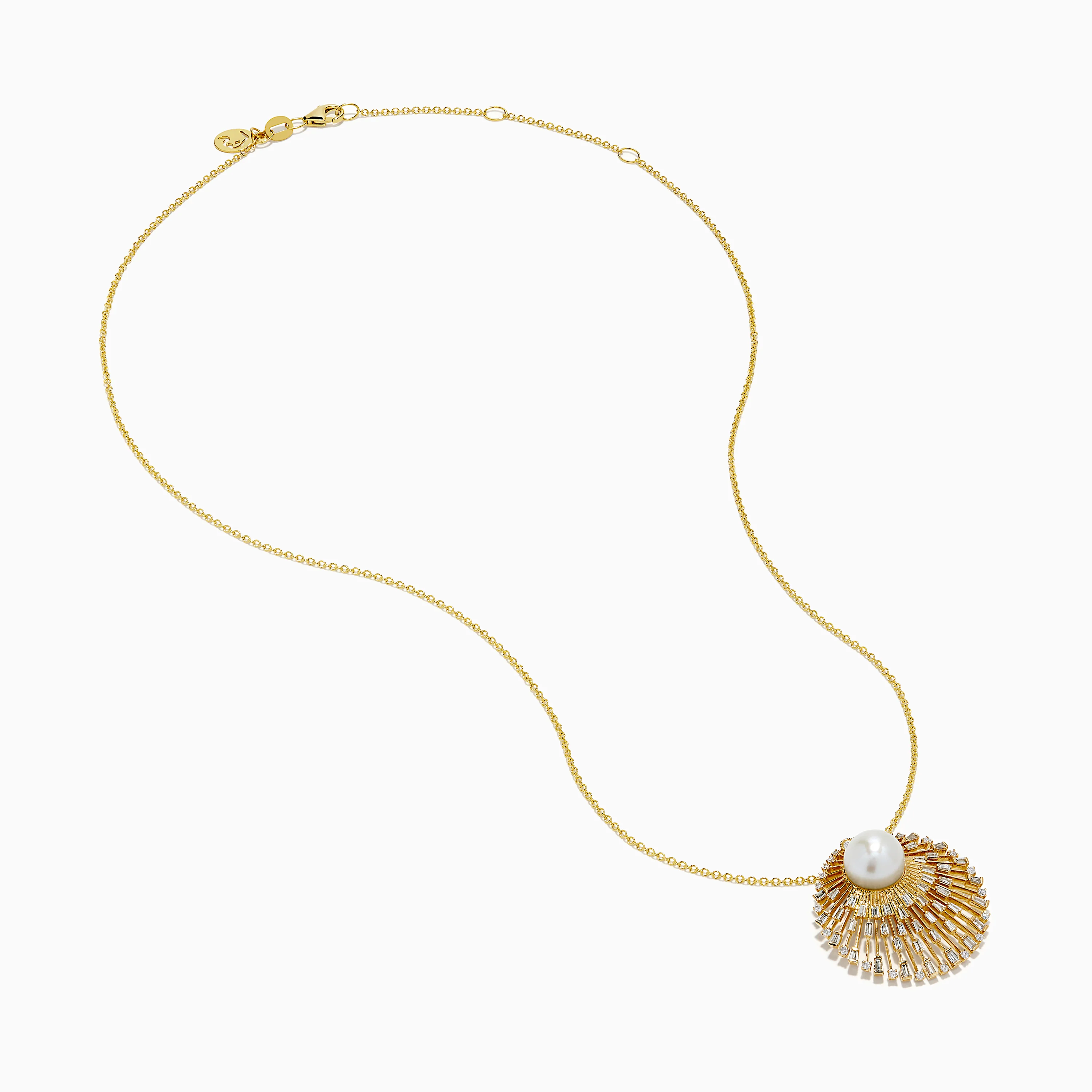 14K Yellow Gold Freshwater Pearl and Diamond Sunburst Pendant - Image 2