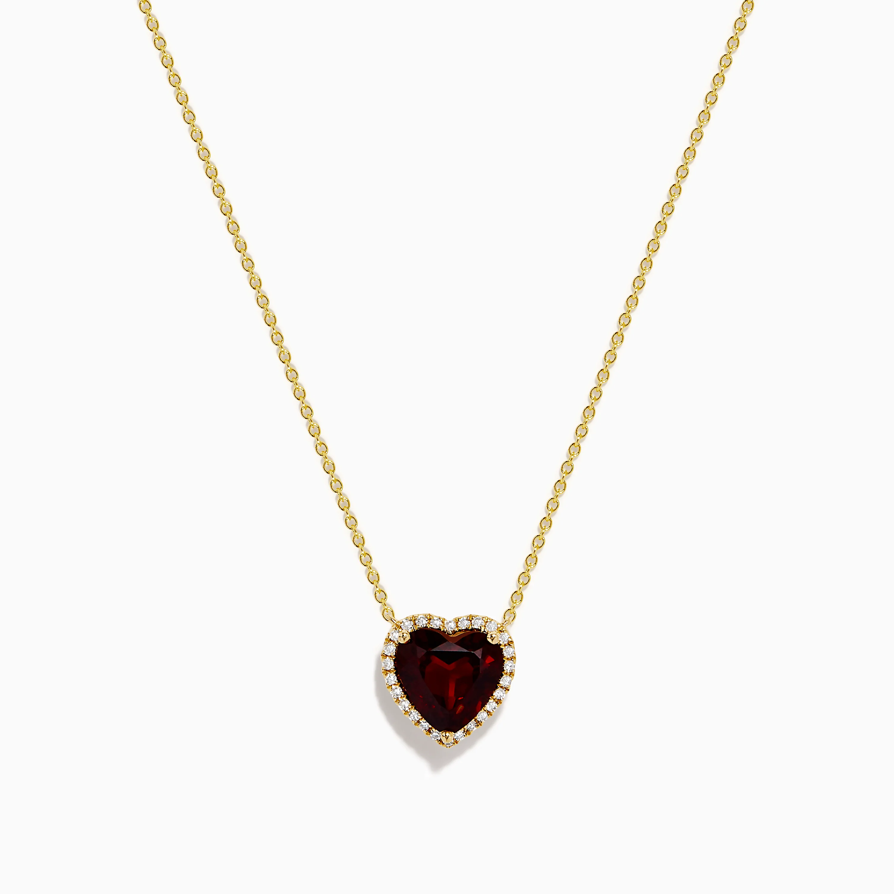 14K Yellow Gold Garnet and Diamond Halo Heart Pendant Necklace