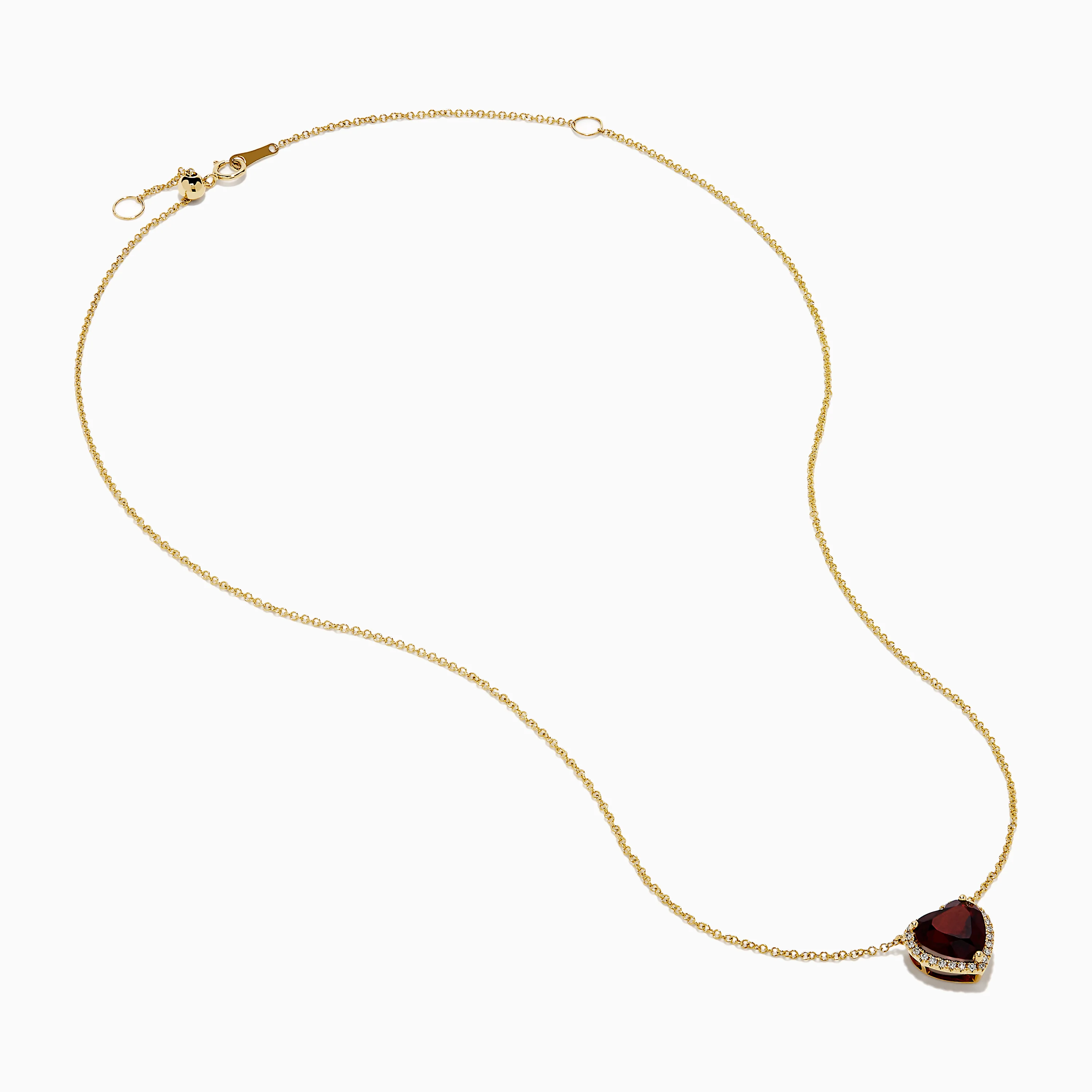 14K Yellow Gold Garnet and Diamond Halo Heart Pendant Necklace - Image 2