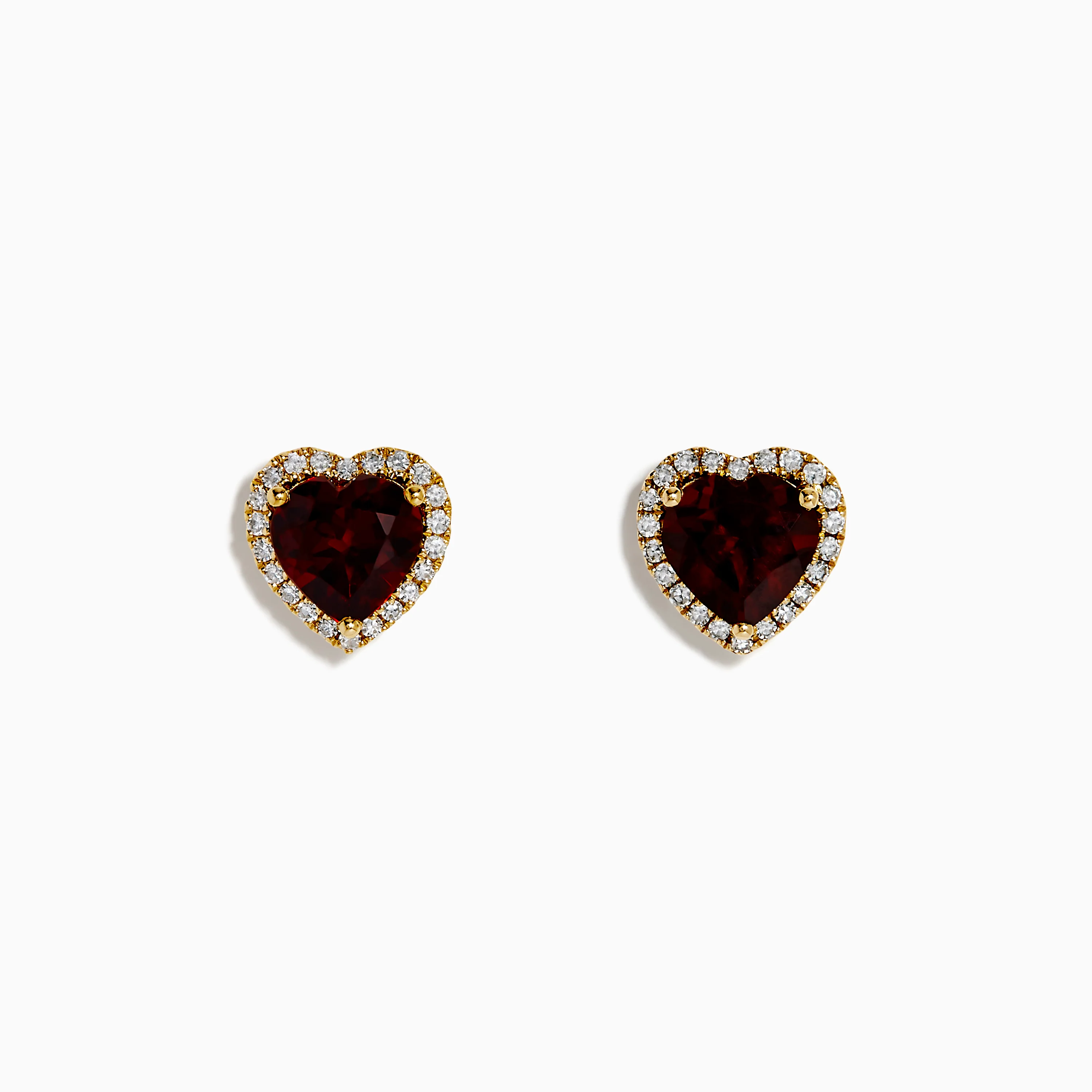 14K Yellow Gold Garnet and Diamond Halo Heart Stud Earrings