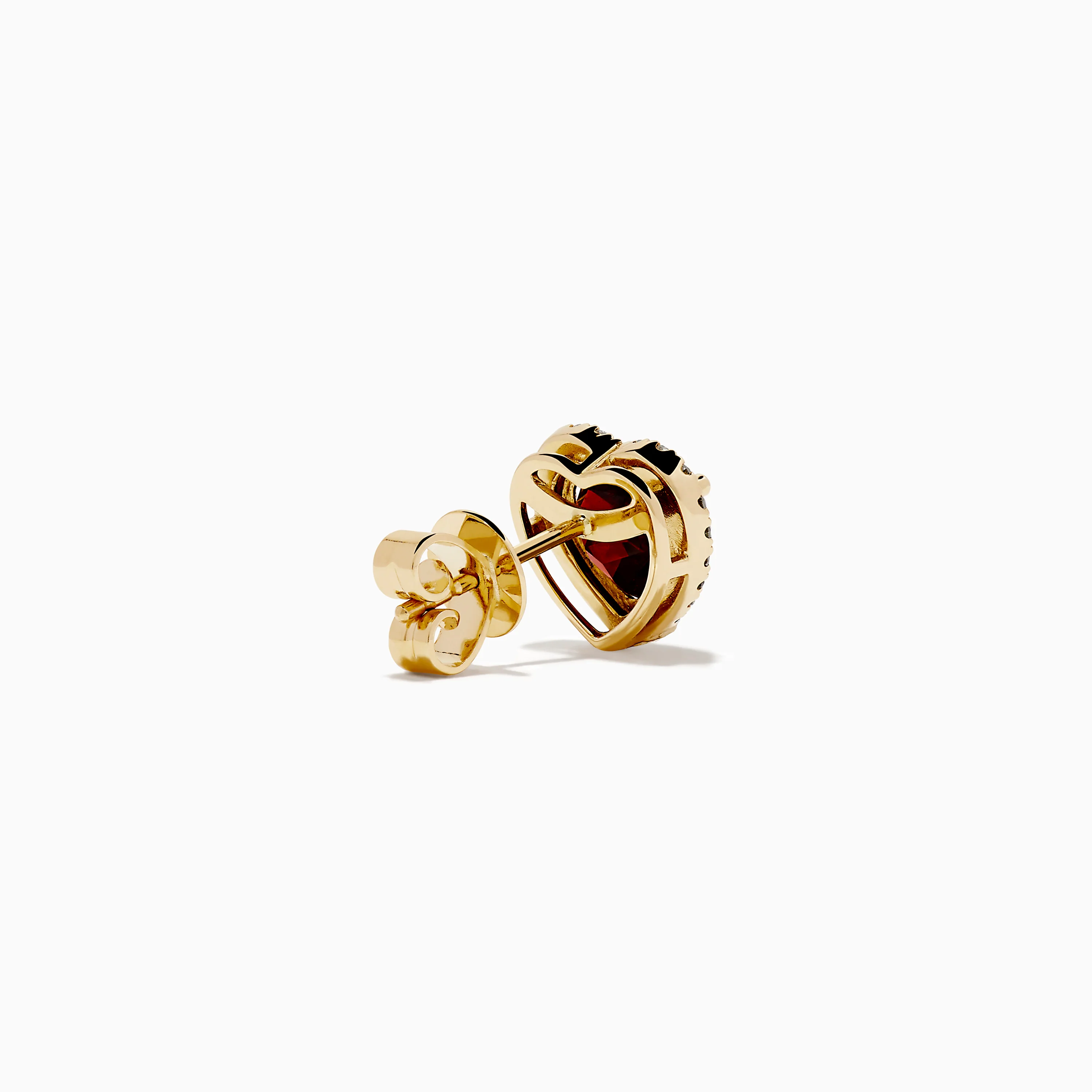 14K Yellow Gold Garnet and Diamond Halo Heart Stud Earrings - Image 4
