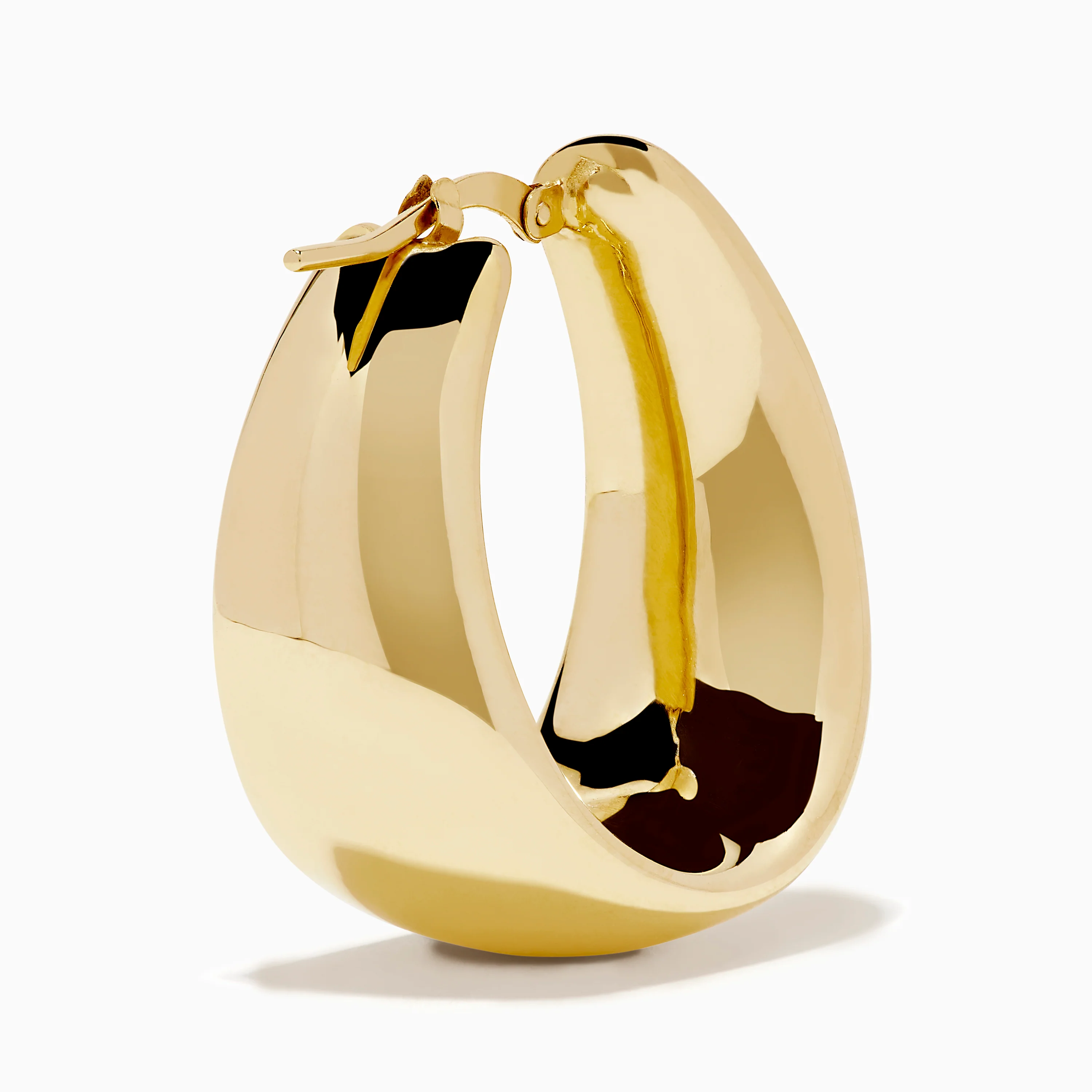 14K Yellow Gold High-Polish Tapered Wide Hoop Earrings - Image 4
