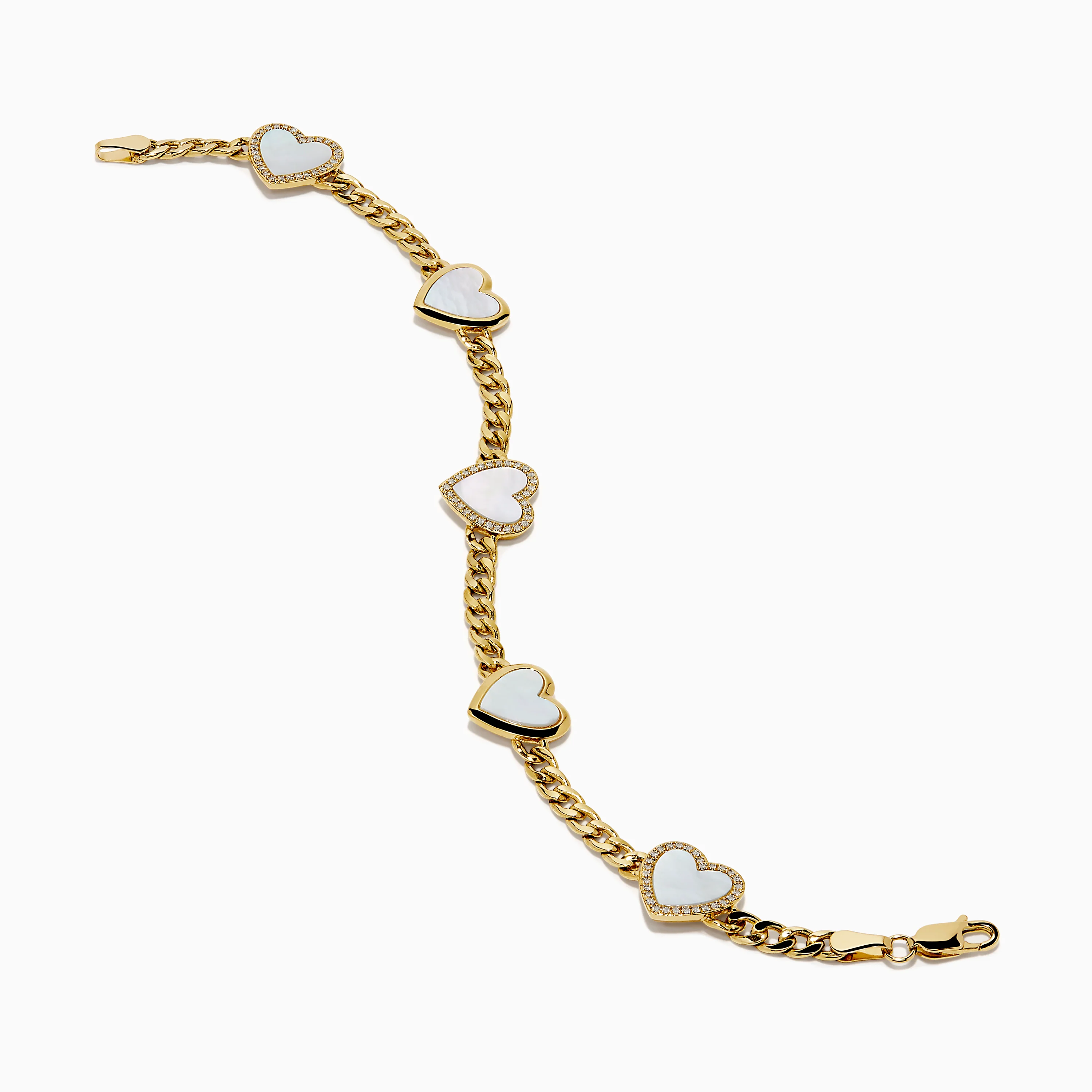 14K Yellow Gold Mother of Pearl and Diamond Heart Chain-link Station Bracelet - Image 2