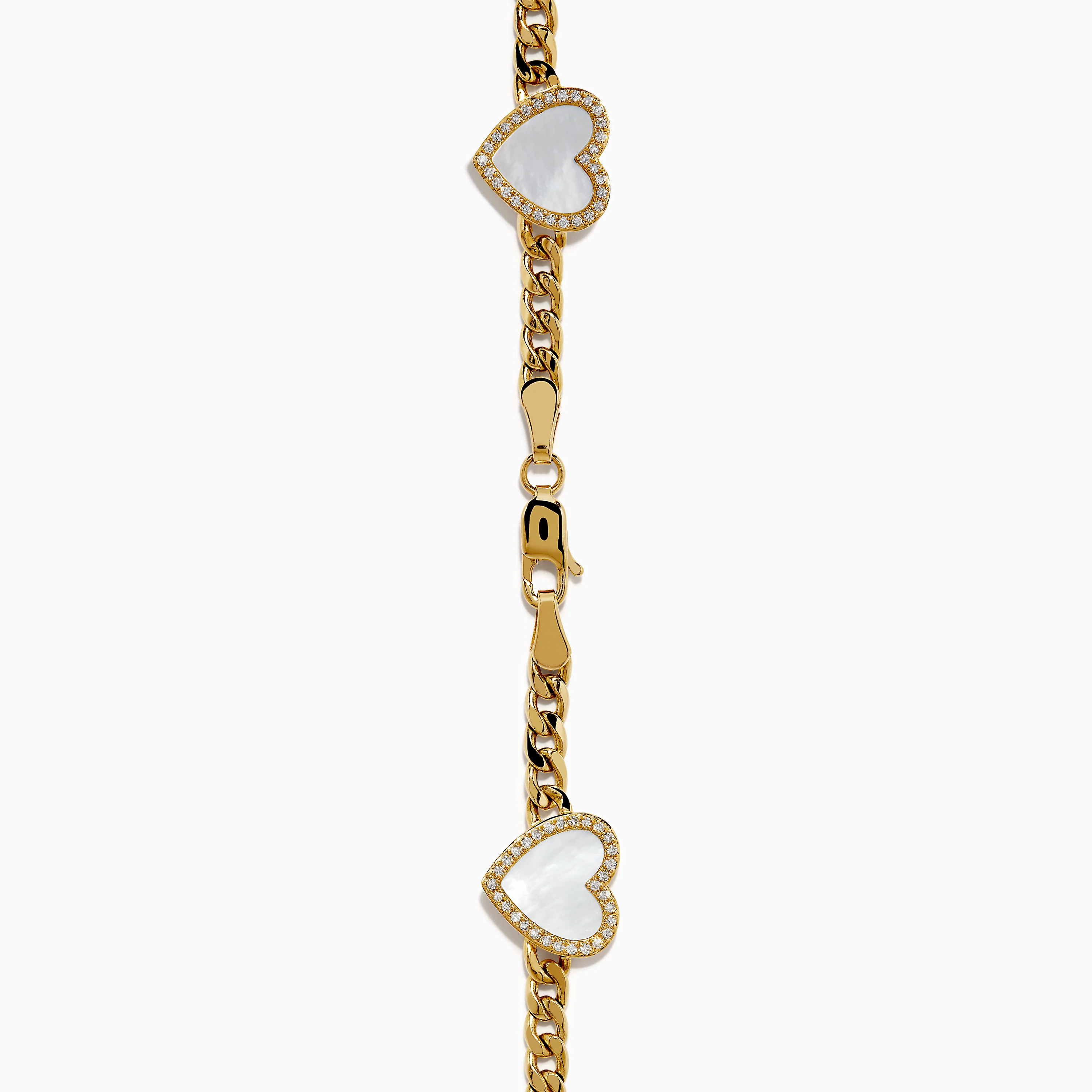 14K Yellow Gold Mother of Pearl and Diamond Heart Chain-link Station Bracelet - Image 4