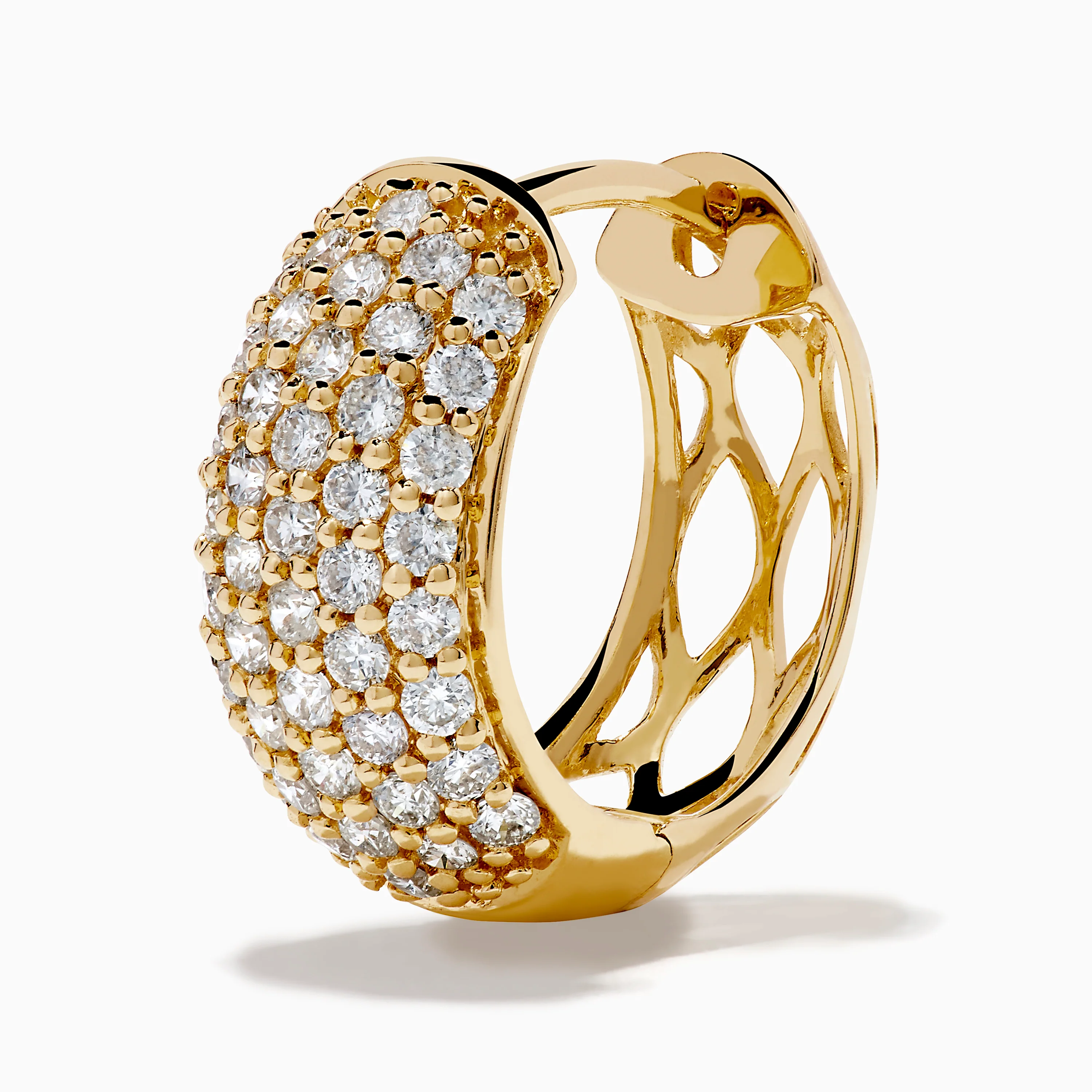 14K Yellow Gold Multi Row Pave Diamond Chunky Hoop Earrings - Image 2