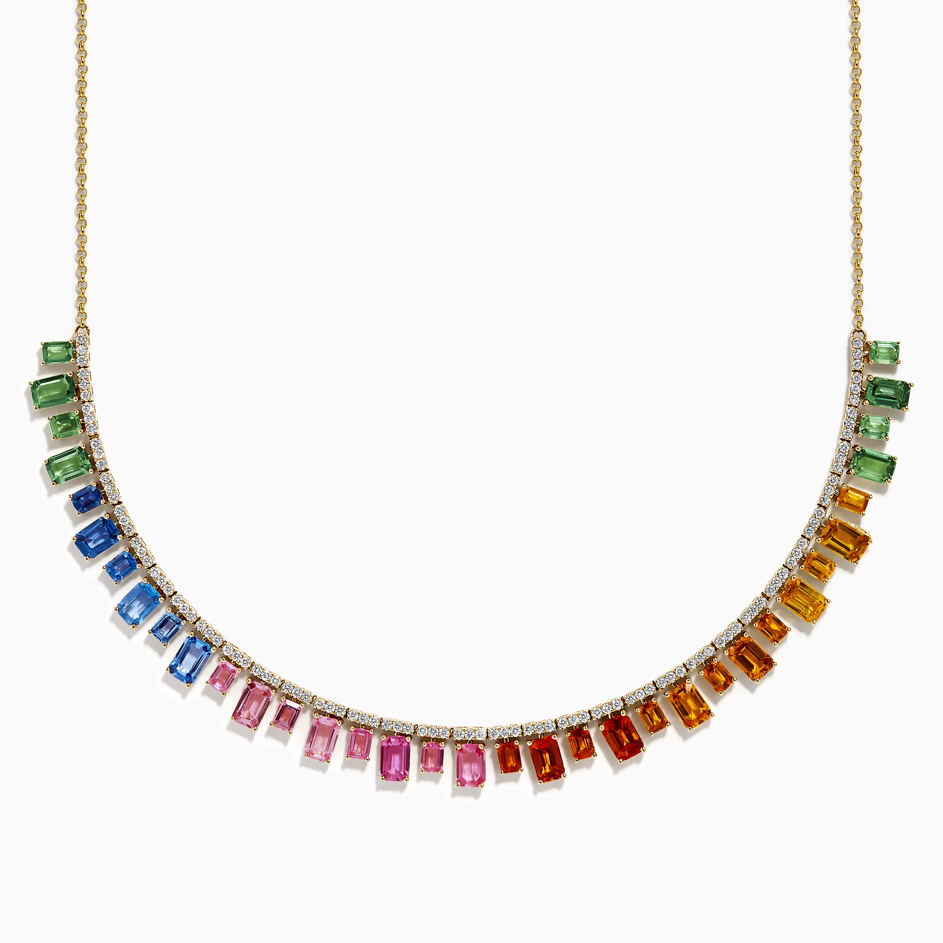 14K Yellow Gold Multi Sapphire and Diamond Collar Necklace