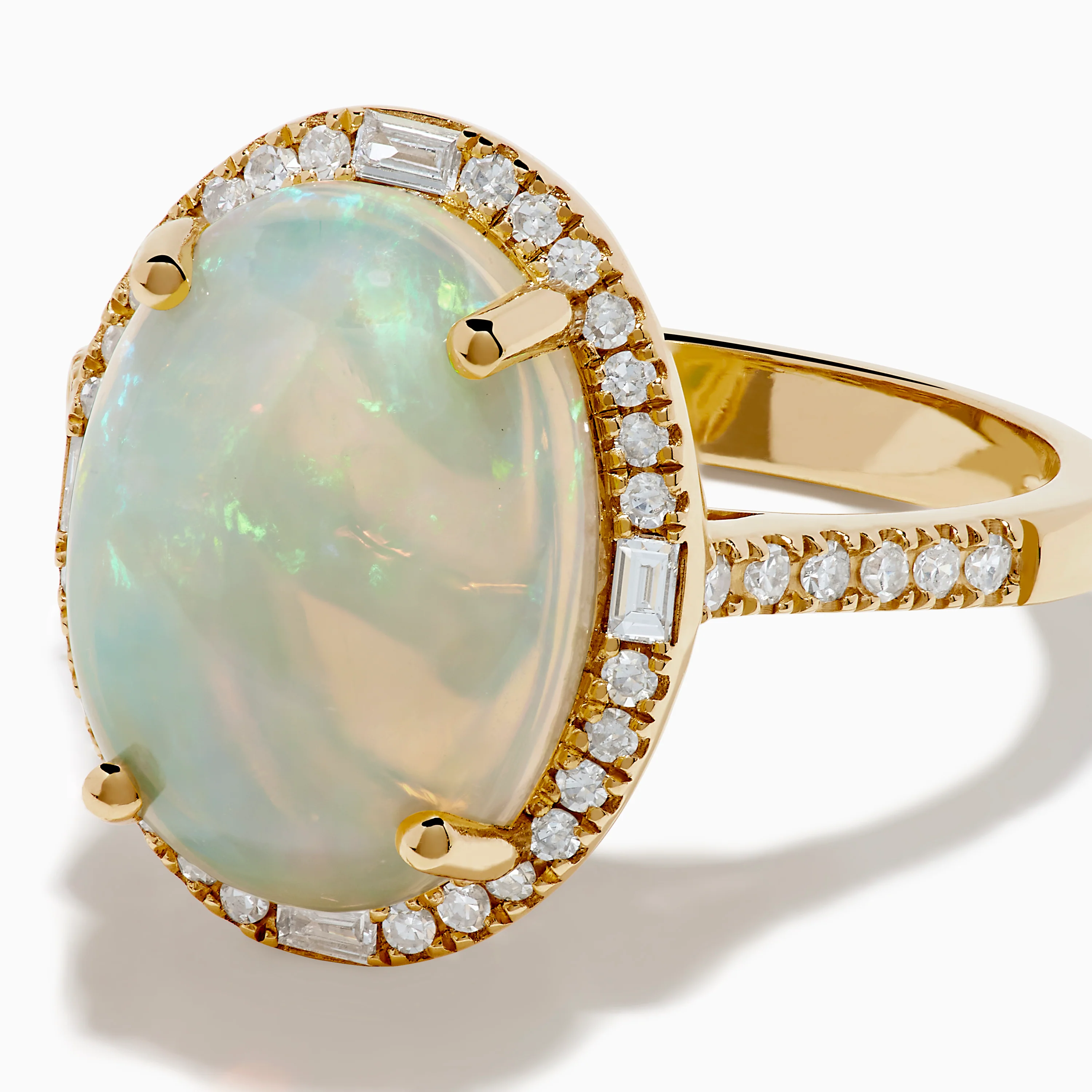 14K Yellow Gold Opal and Diamond Halo Cocktail Ring - Image 2
