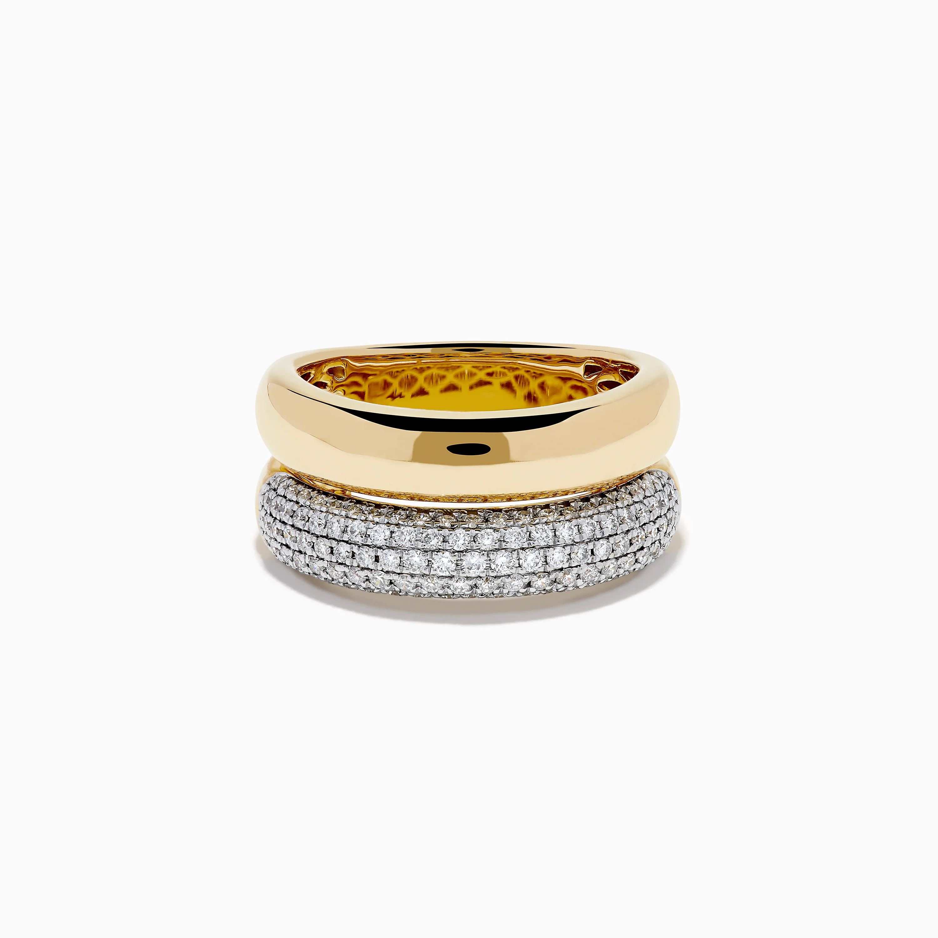 14K Yellow Gold Pave Diamond and Gold Double Band Ring
