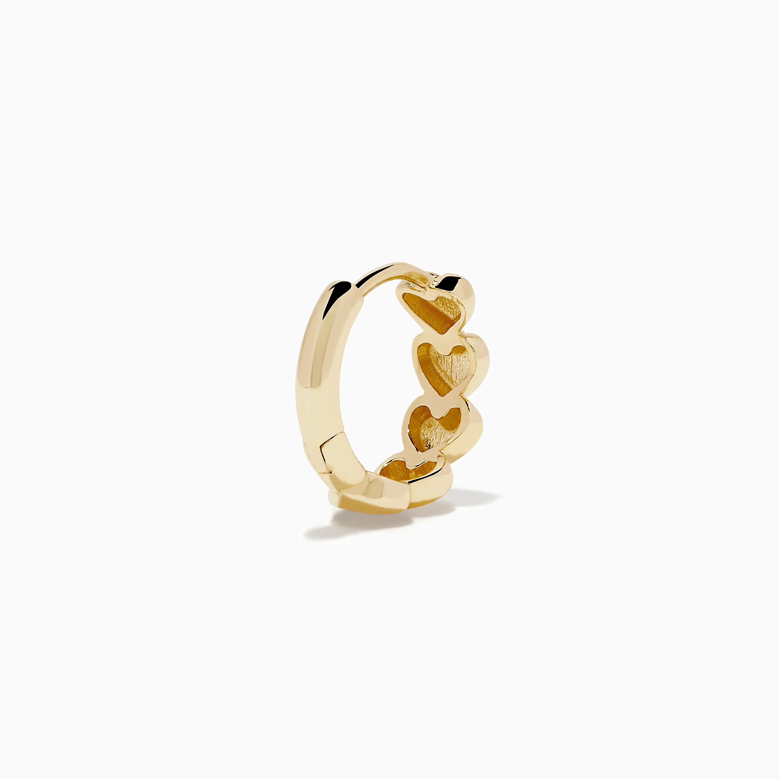 14K Yellow Gold Polished Heart Huggie Hoop Earrings - Image 4