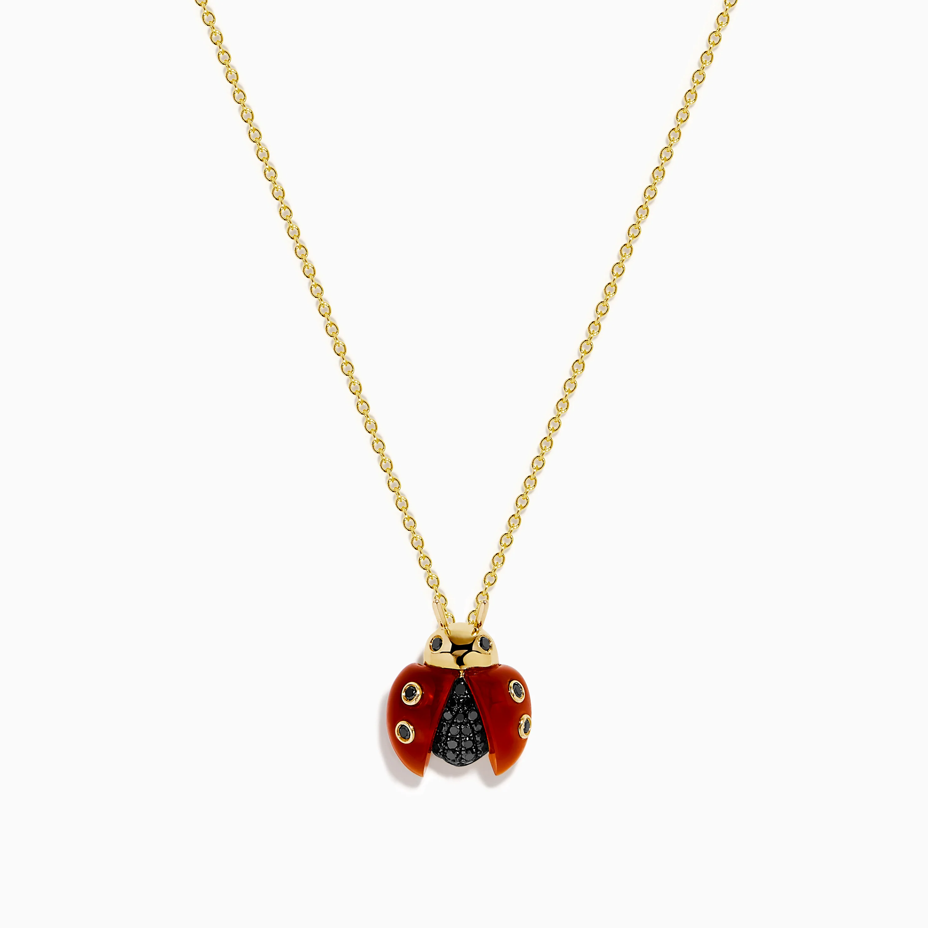 14K Yellow Gold Red Agate and Black Diamond Ladybug Pendant