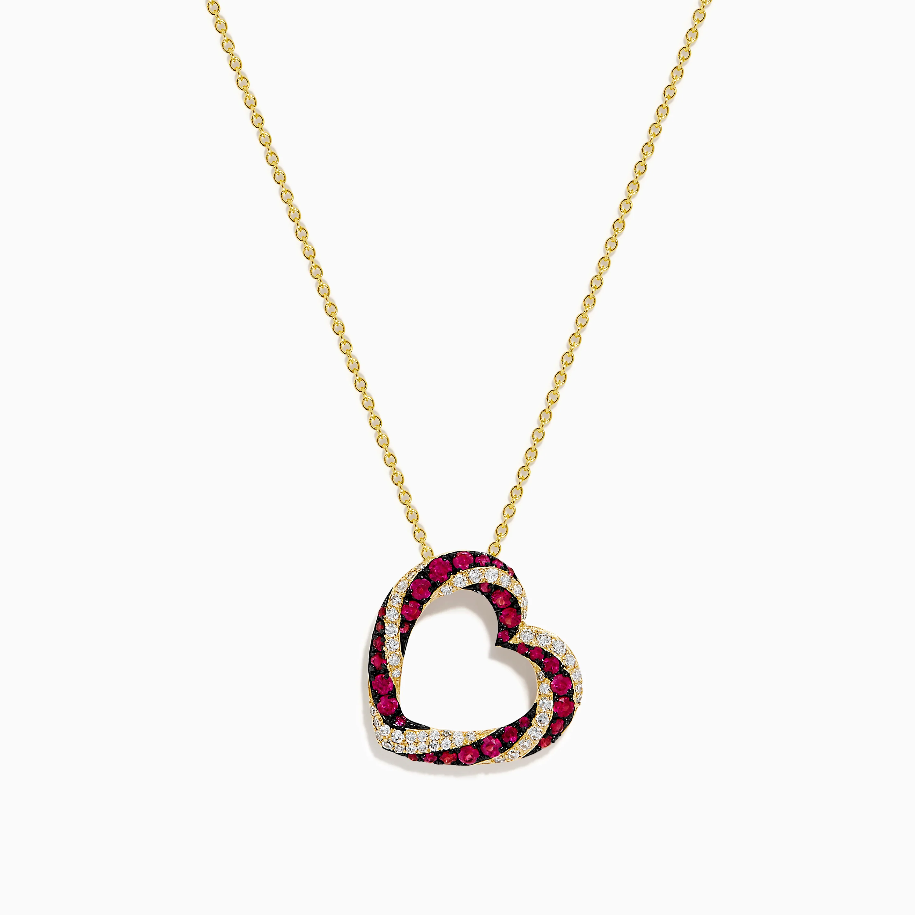 14K Yellow Gold Ruby and Diamond Pave Heart Pendant