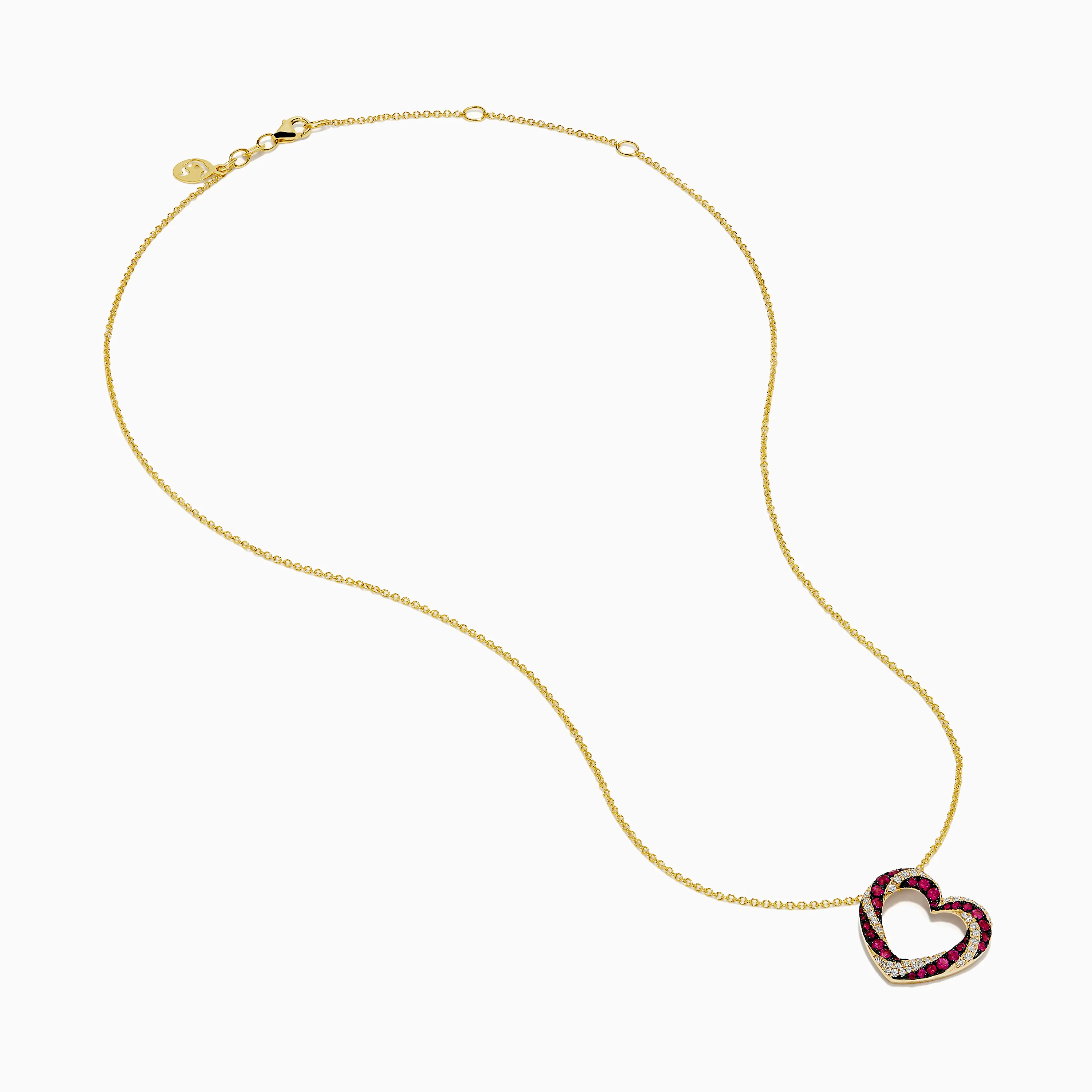14K Yellow Gold Ruby and Diamond Pave Heart Pendant - Image 2