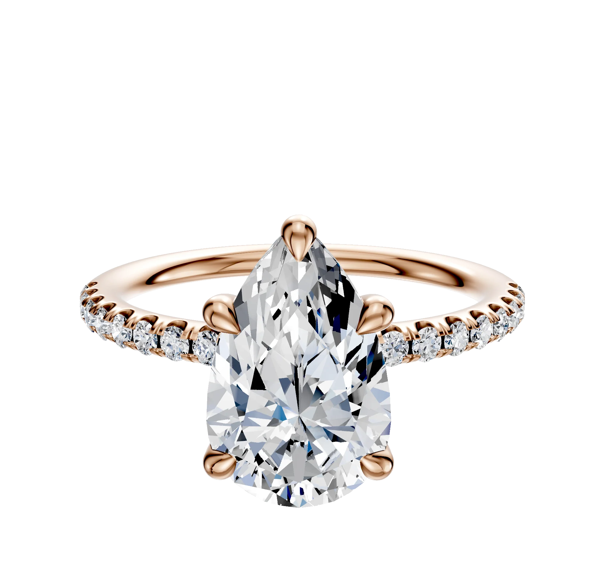 18K Rose Gold 4 Prong Basket Classic Dome 1-Row-Pave 2.5mm Engagement Ring