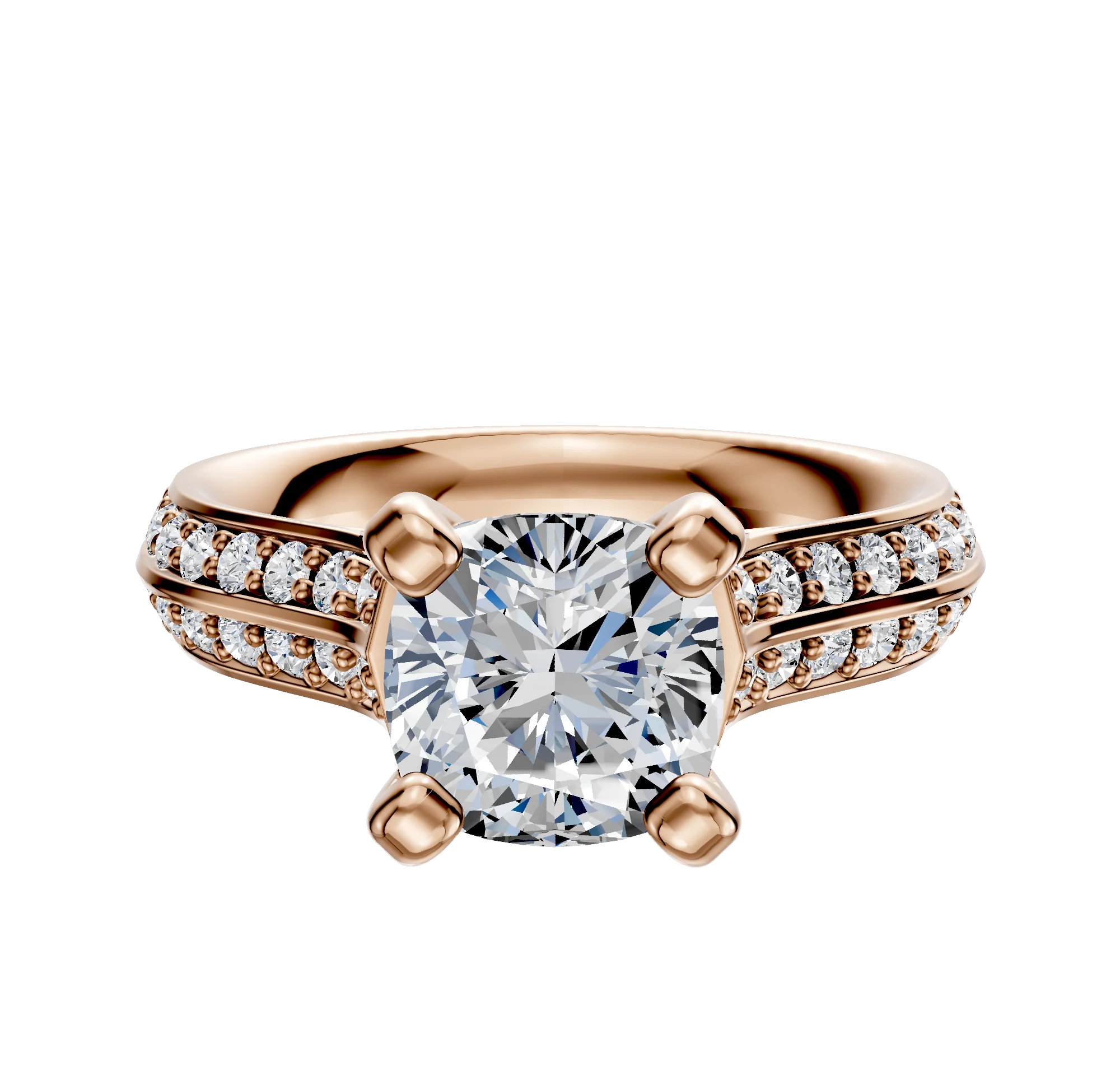 18K Rose Gold 4 Prong Cathedral Knife Edge 1-Row-Pave 2.5mm Engagement Ring