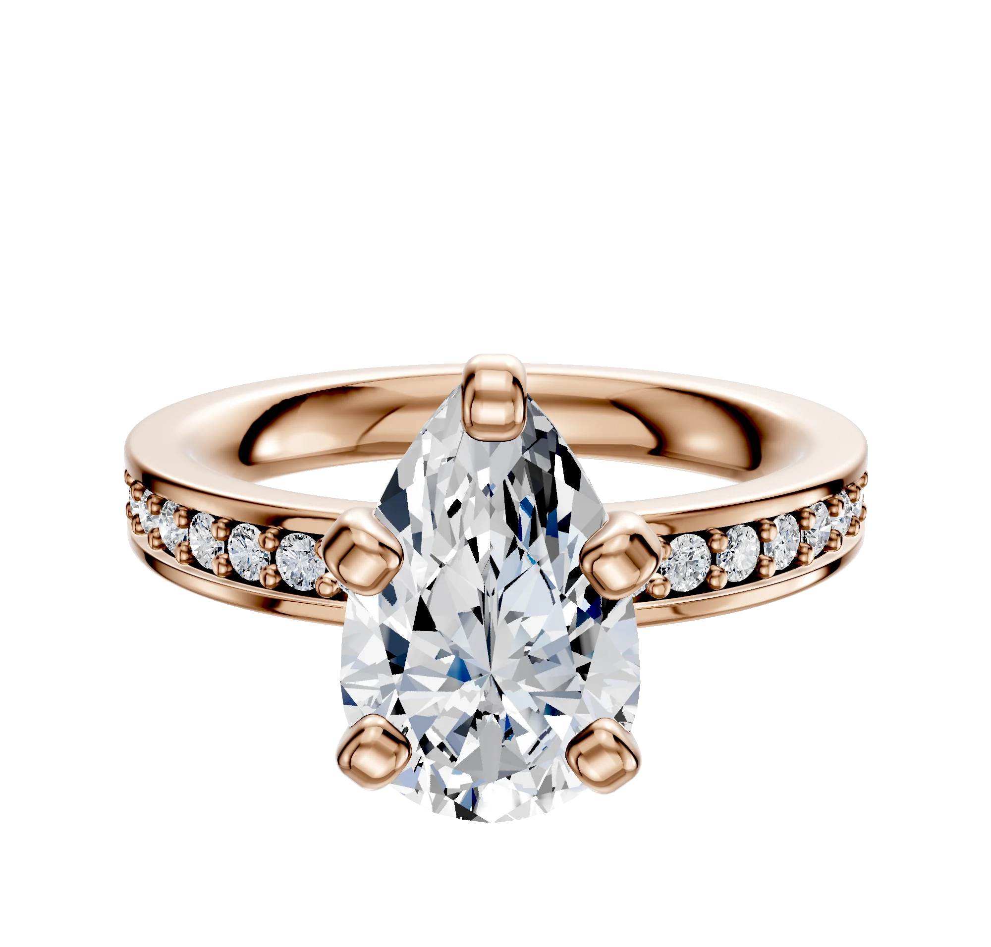 18K Rose Gold 4 Prong Classic Flat 1-Row-Pave 2.5mm Engagement Ring