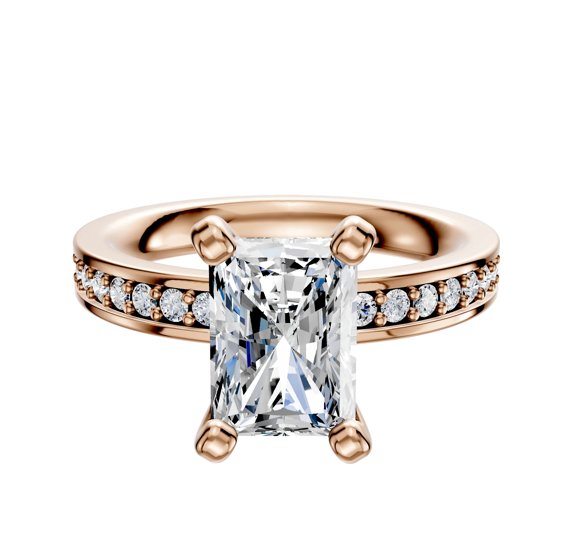 18K Rose Gold 4 Prong Classic Flat 1-Row-Pave 2.5mm Engagement Ring