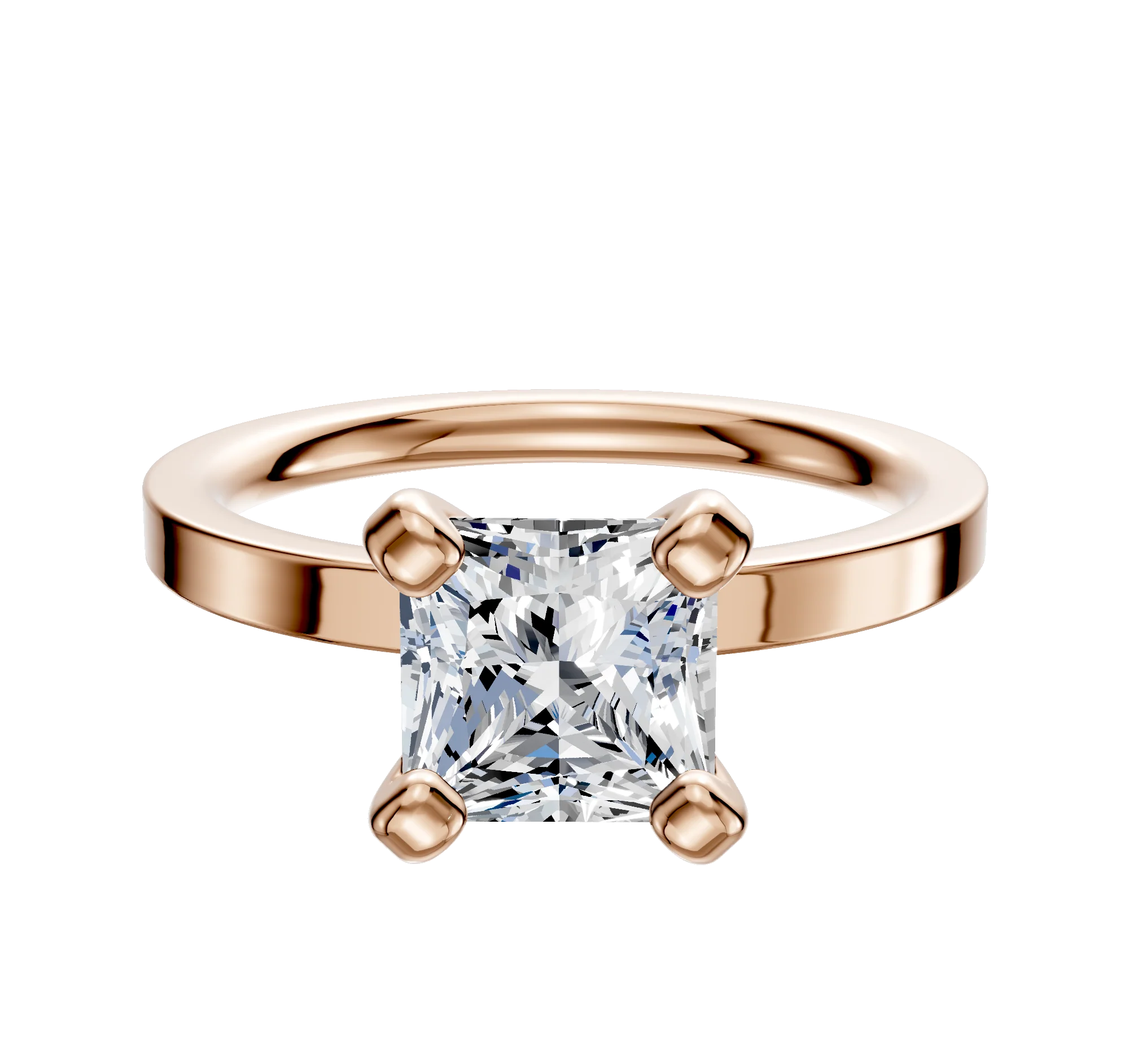 18K Rose Gold 4 Prong Classic Flat 2.0mm Engagement Ring